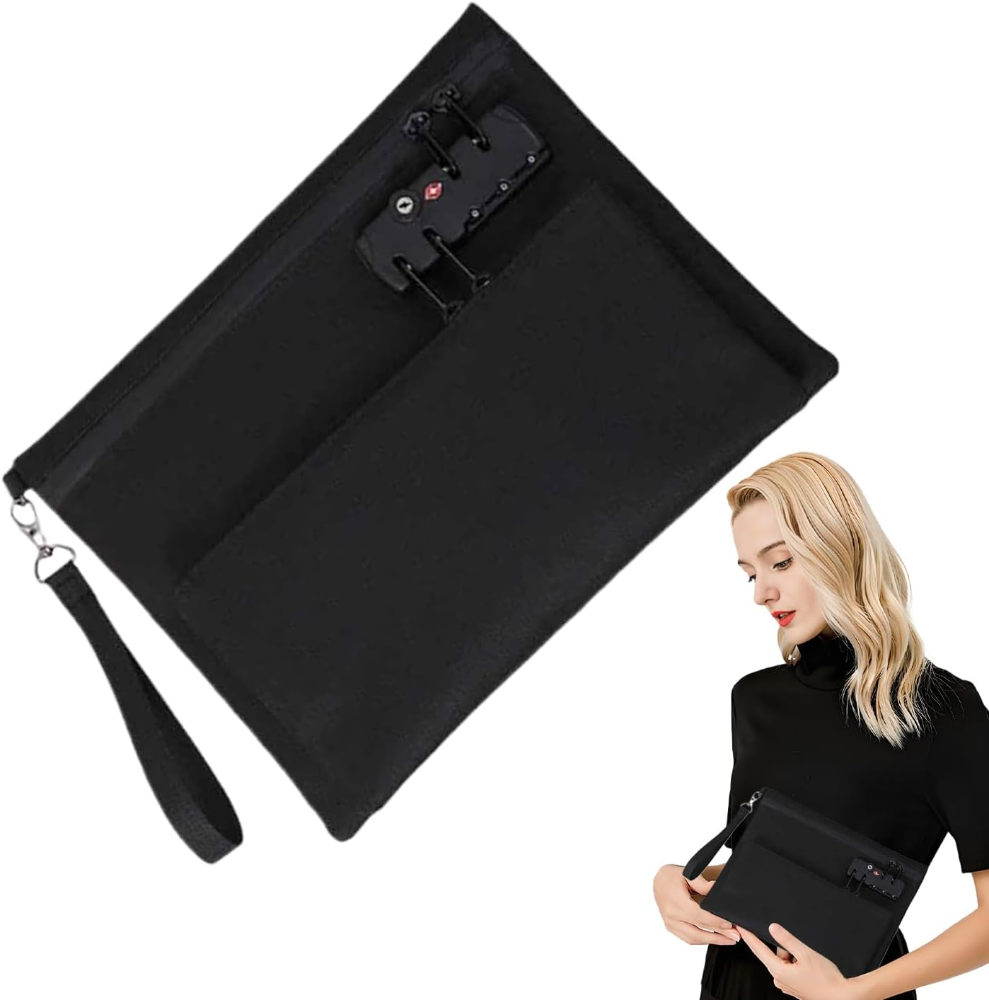 Money Bag with Lock with Zipper - Double Layer Portable Waterproof Money Bag for Banking Pockets Cash Envelopes Wallet for Passport Coin Bills Cosmetics for Camping School Hospital Car