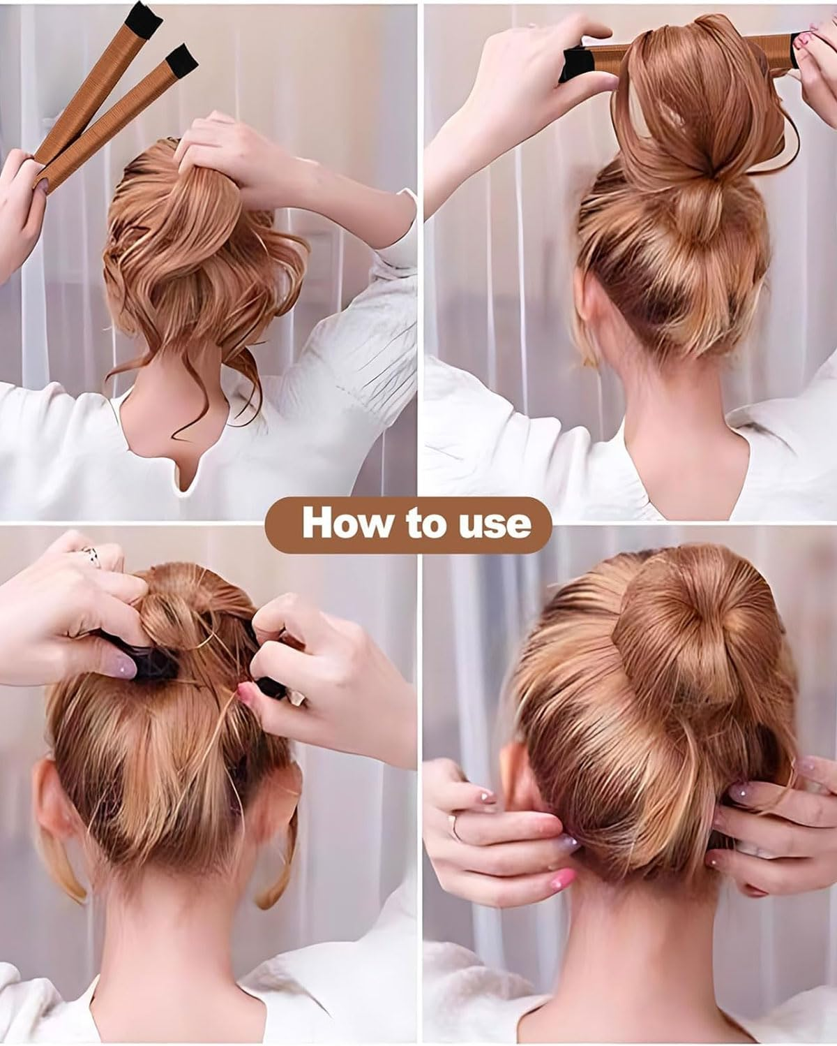 BPTRKOM Pack of 2 Bun - Girls Women'S Hair Styling Tool, Hair Knitting Tool Accessories, DIY Hair Styling for Long and Short Hair, French Twist Hair Bun Styling Braid Holder Tool (Light Brown image number 5