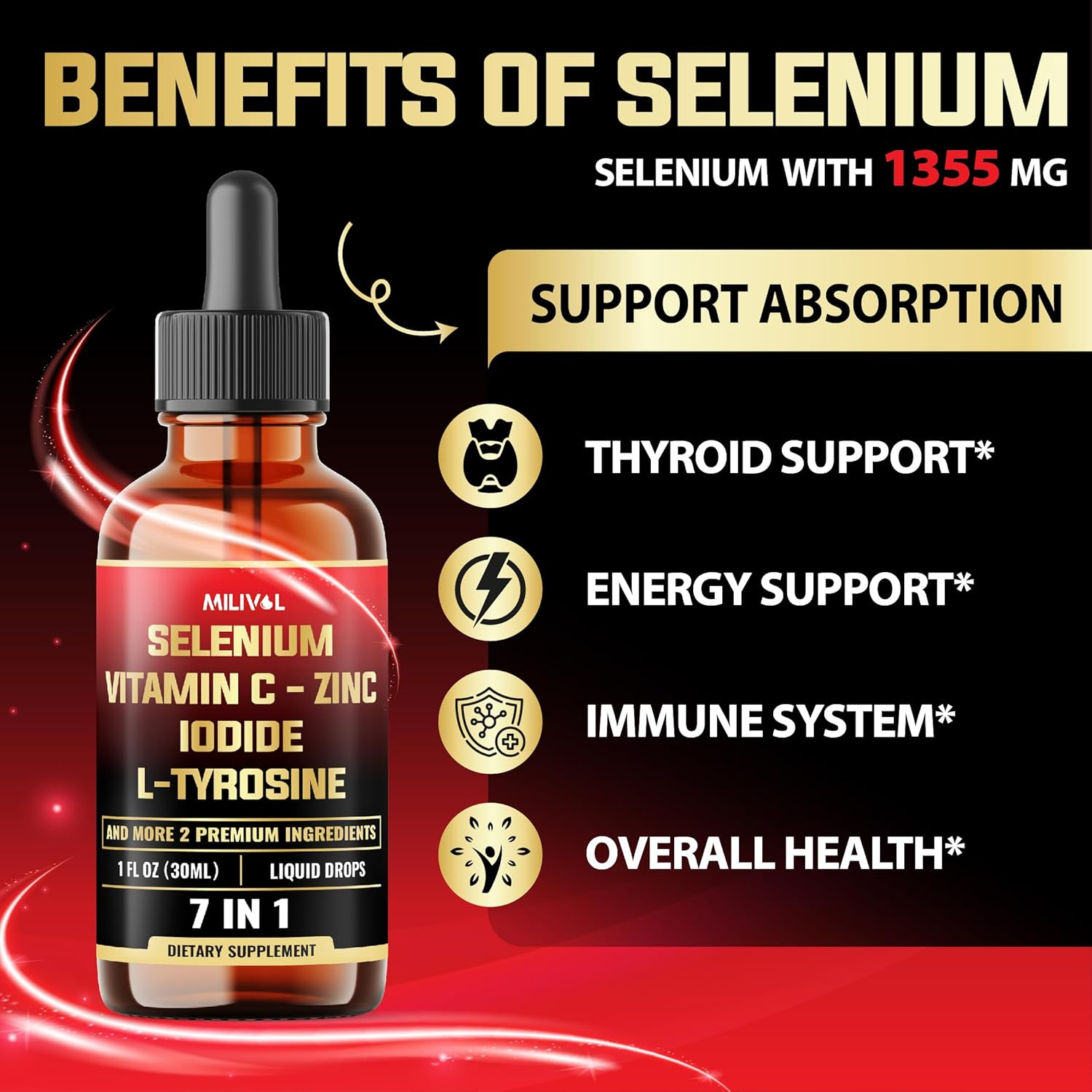 7In1 Selenium Liquid Drops &ndash; 200Mcg Selenomethionine for Men & Women &ndash; Pure Thyroid Support Supplement &ndash; High Absorption Tincture &ndash; for Immune & Energy Support - 30Ml - 60 Day Support image number 4