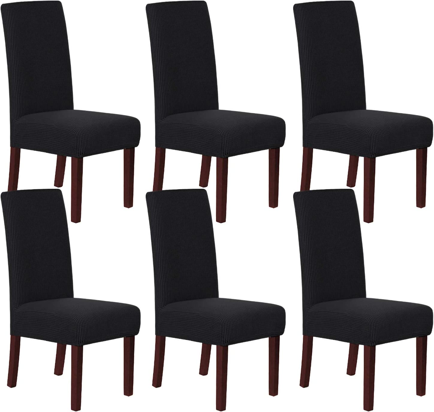 Smarcute Dining Chair Covers Stretch Removable Washable Chair Covers Chair Protector Home Decor Spandex Jacquard Dining Chair Protector Cover for Dining Room Set of 6, Black image number 4