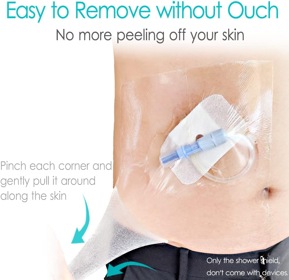 6"X6" Peritoneal Dialysis Catheter Ostomy Shower Cover Waterproof Shield Central Line, G Tubes Feeding/J Transparent Wound Protector Chest Port, 50PCS
