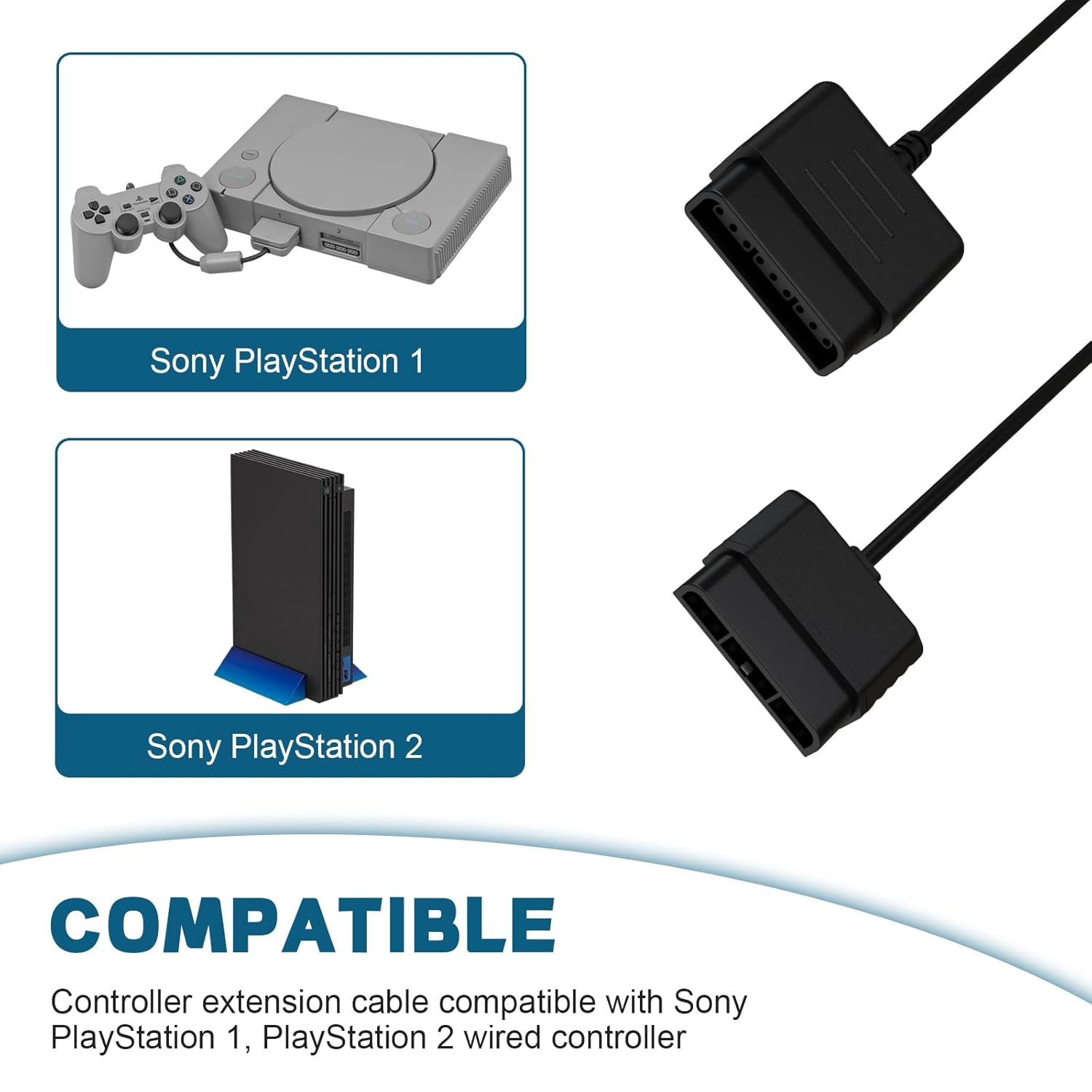 Zosvoses PS2 Extension Cable Compatible with Sony Playstation 1, Playstation 2 Game Console Replacement Extension Cord, 6Ft image number 5