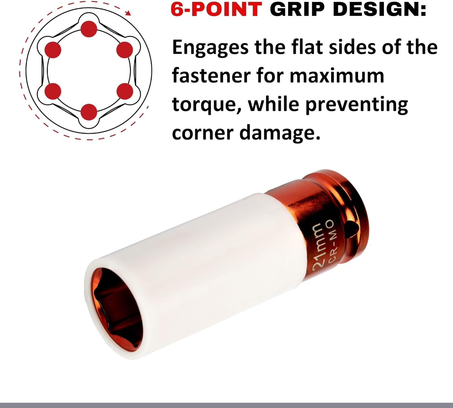 V&Auml;RMA 3-Piece 1/2-Inch Drive Heavy-Duty Wheel Protector Impact Socket Set, Thin Wall Deep Impact Socket, Lug Nut, 6 Point Metric 17Mm 19Mm 21Mm, Automotive Tire Repair Tools (ED Colour Coating) image number 3