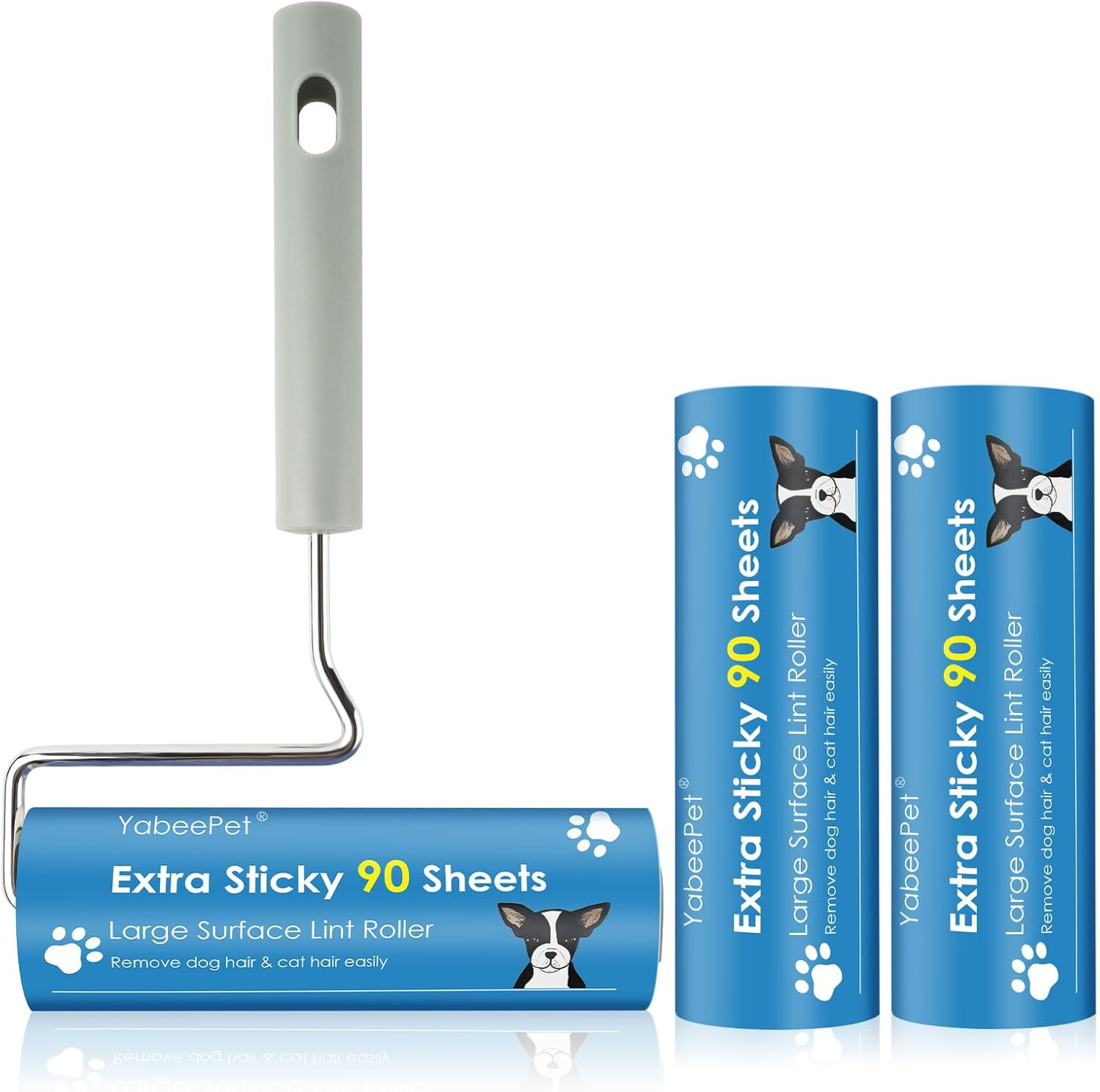 Extra Sticky Large Surface Lint Roller, 6.3''/16Cm Giant Pet Hair Remover Roller for Pet Dog Cat Hair, Clothes&Furniture Cleaning, 90 Sheets (1 Roller + 2 Refills) image number 2