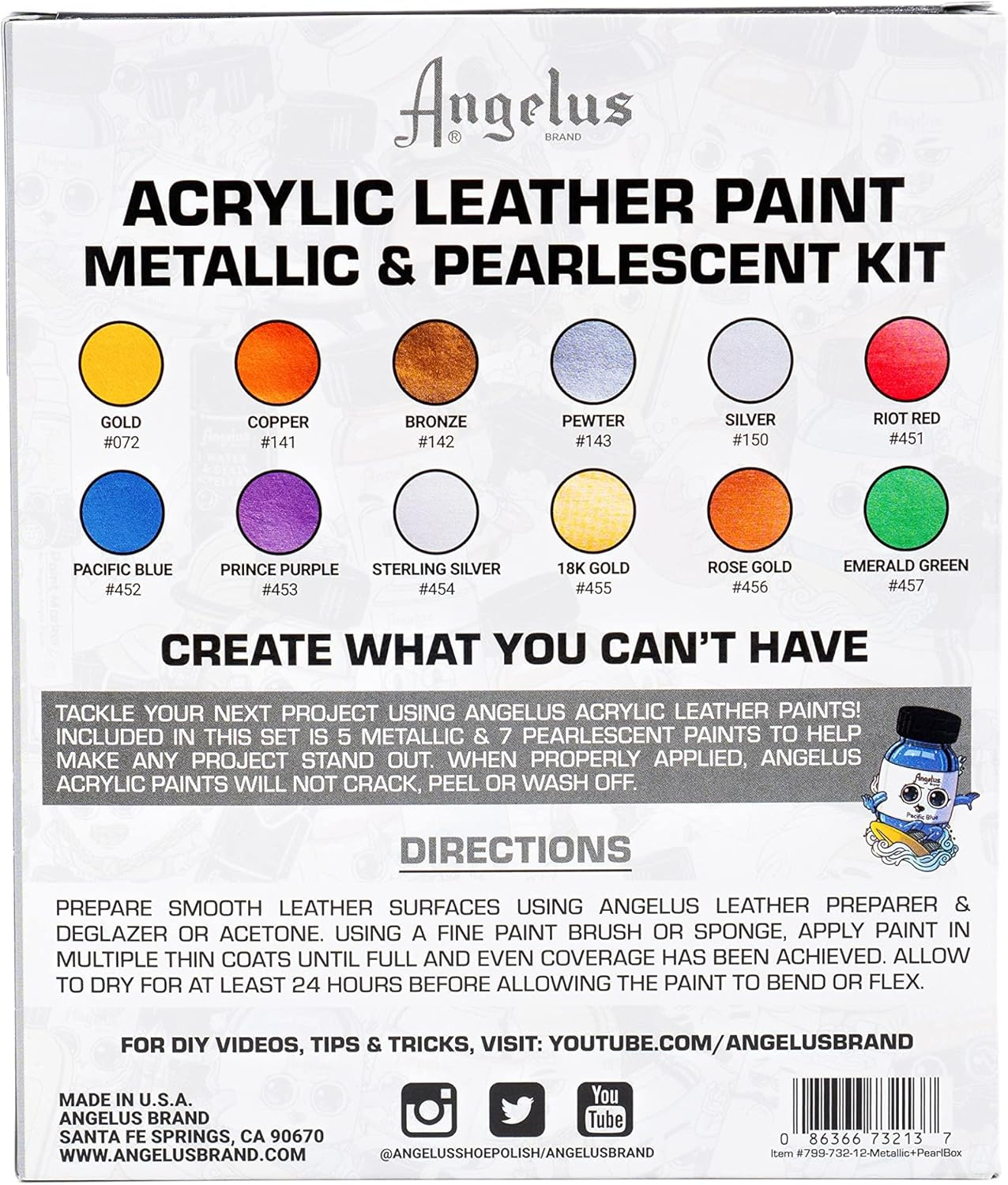 Angelus Acrylic Leather Paint Kit Metallic & Pearlescent 12 Pack Set image number 5
