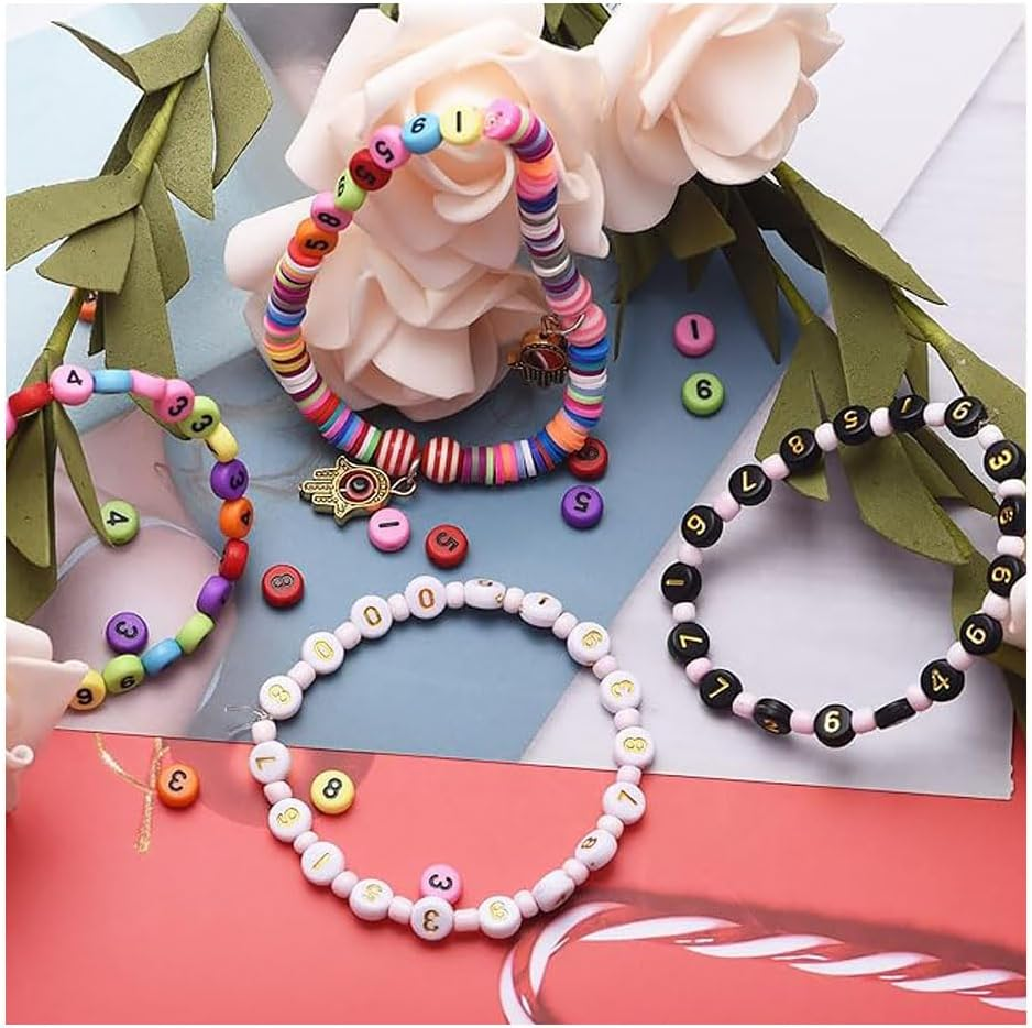 100 Pcs 4X7Mm Acrylic Number Beads for Jewelry Making, DIY Necklaces, Bracelets, Necklaces, Key Chains(White) image number 5