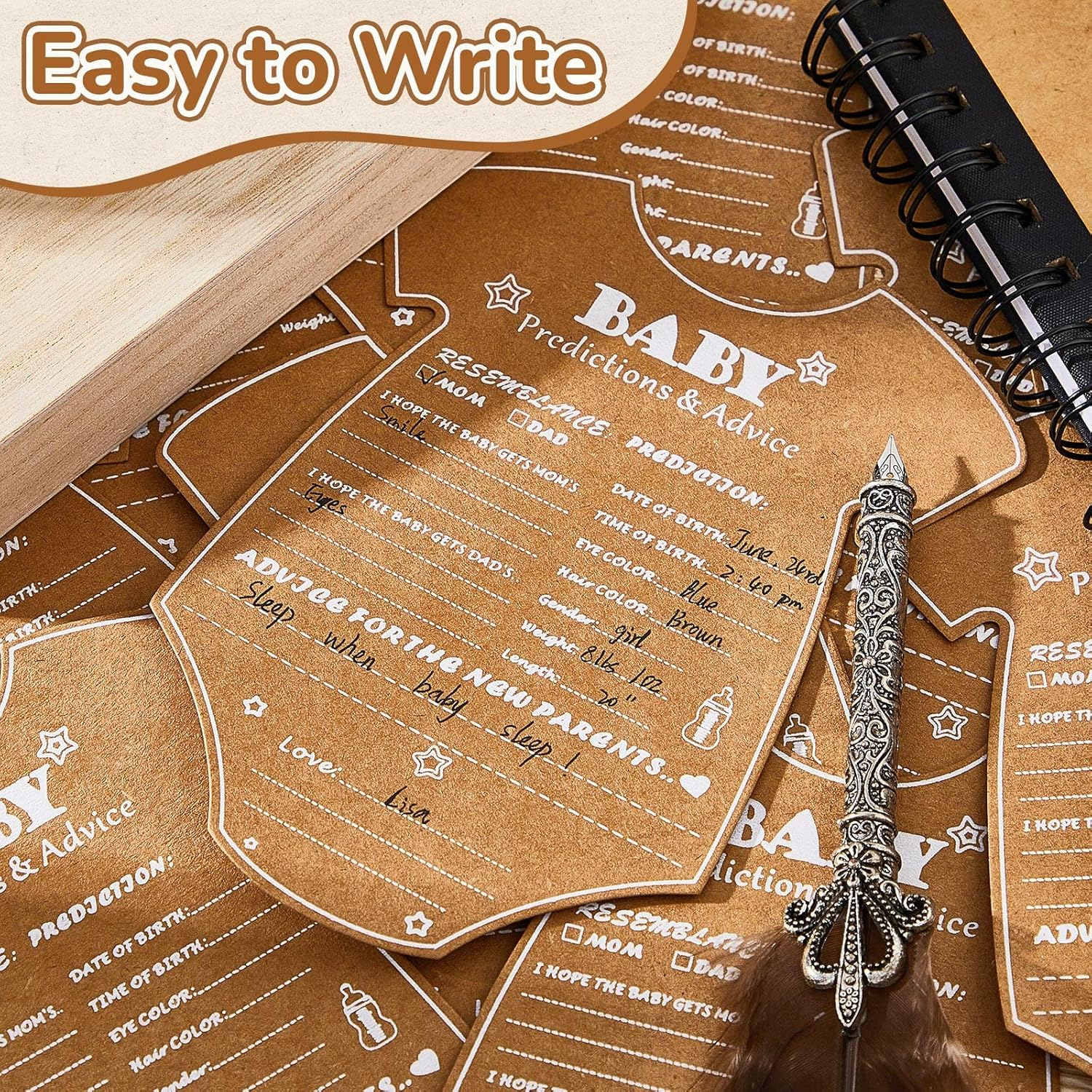 50 Pcs Baby Shower Predictions and Advice Cards with Wood Keepsake Box, Baby Shower Gifts for Guest, Baby Shower Advice Cards Party Favor Supplies Decoration image number 1