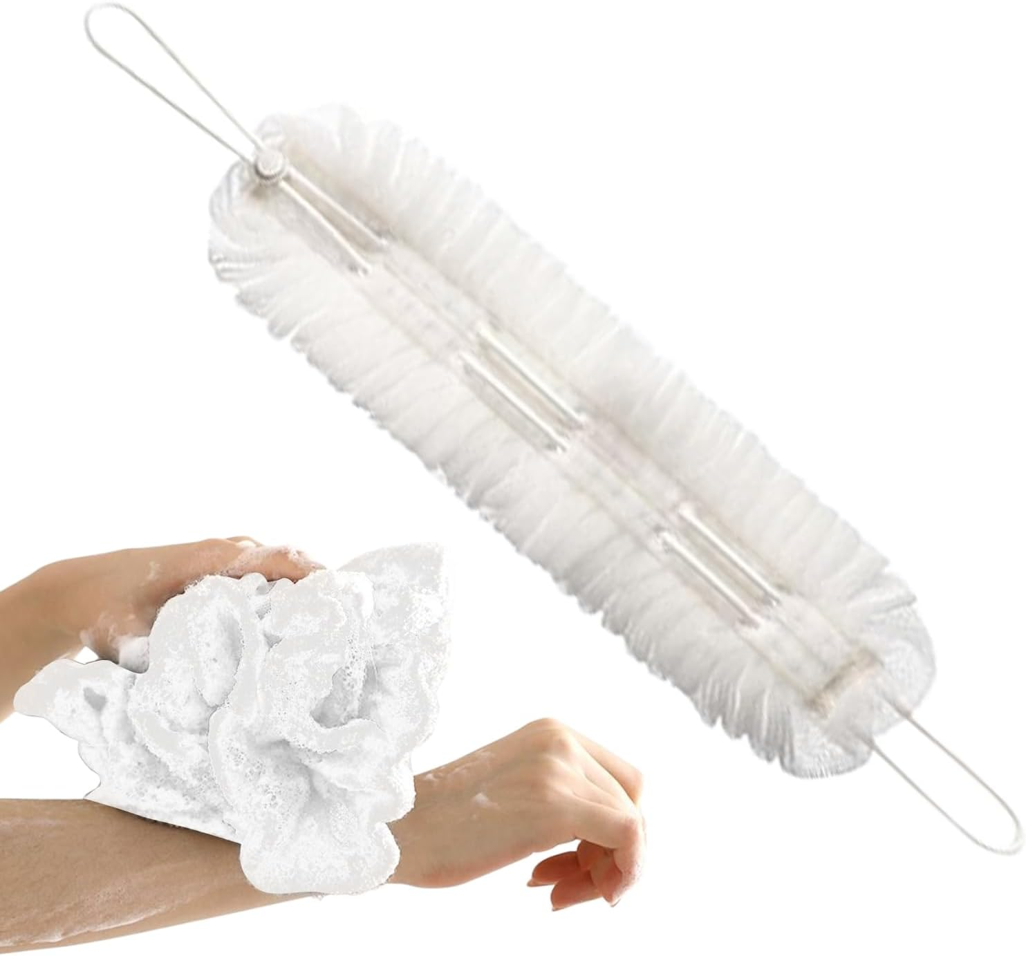 Vgvgaj Back Washer for Shower - 2 in 1 Loofah Sponge | Sponge Scrub with Rope Handles for Dead Skin Removal Home Travel Spa Girls Boys Men