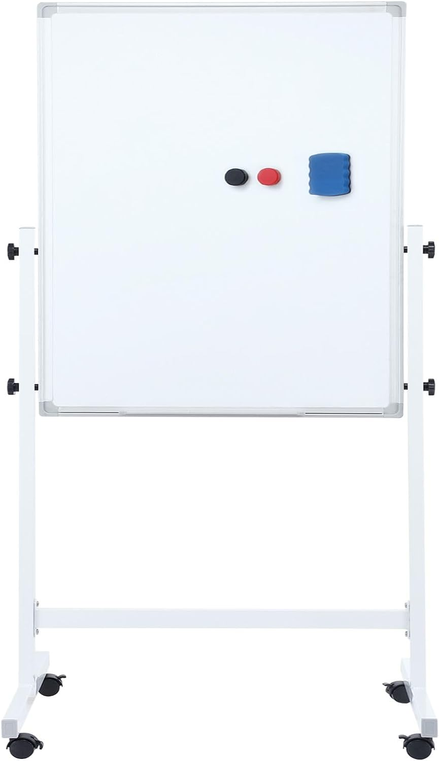 Double Sided Magnetic Whiteboard Interactive Mobile White Board Dry Erase Stand Casters Adjustable Height 90Cmx60Cm