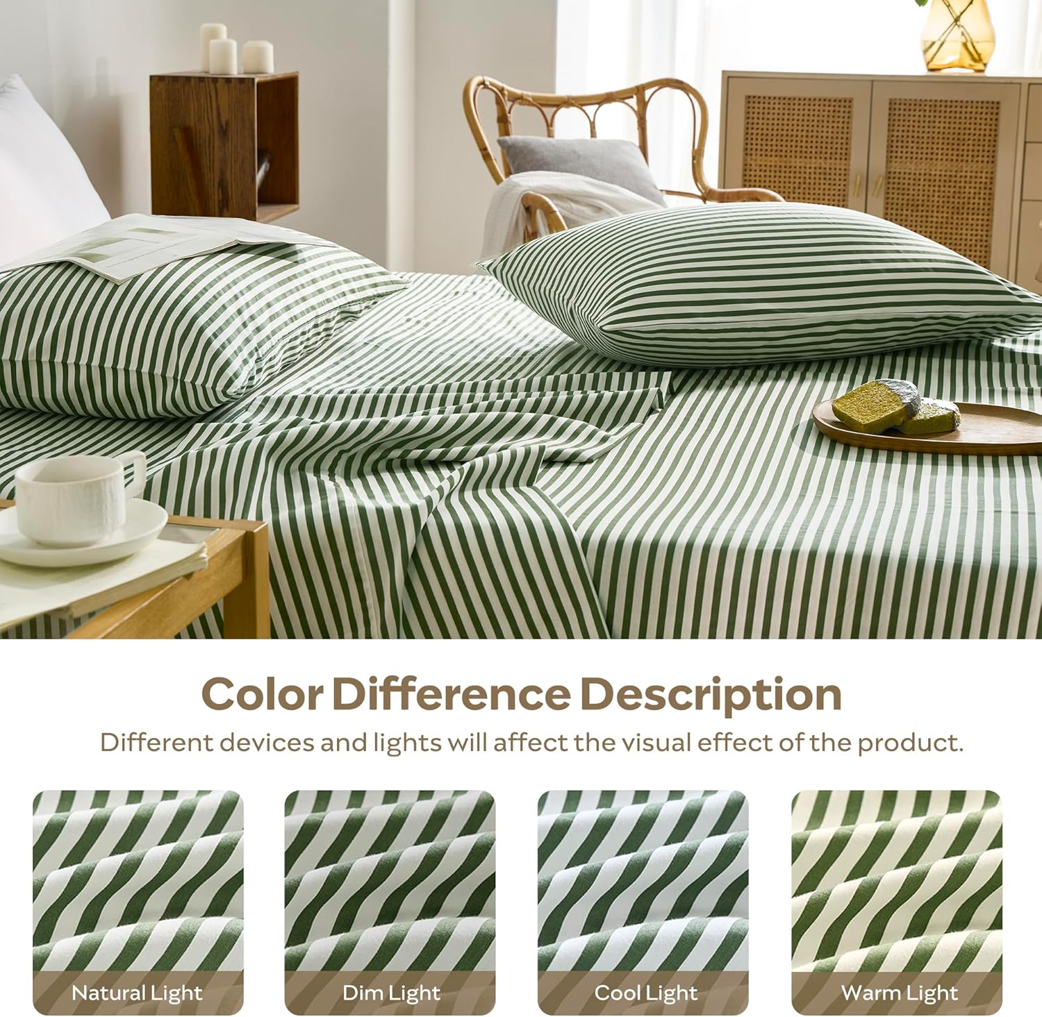 JELLYMONI Striped Sheets Set Queen Size, 4 Pieces 100% Cotton Bed Sheets - 16" Deep Pockets Fitted Flat Sheet & Pillowcase Bedding Set, Ultra-Soft, Machine Washable image number 7