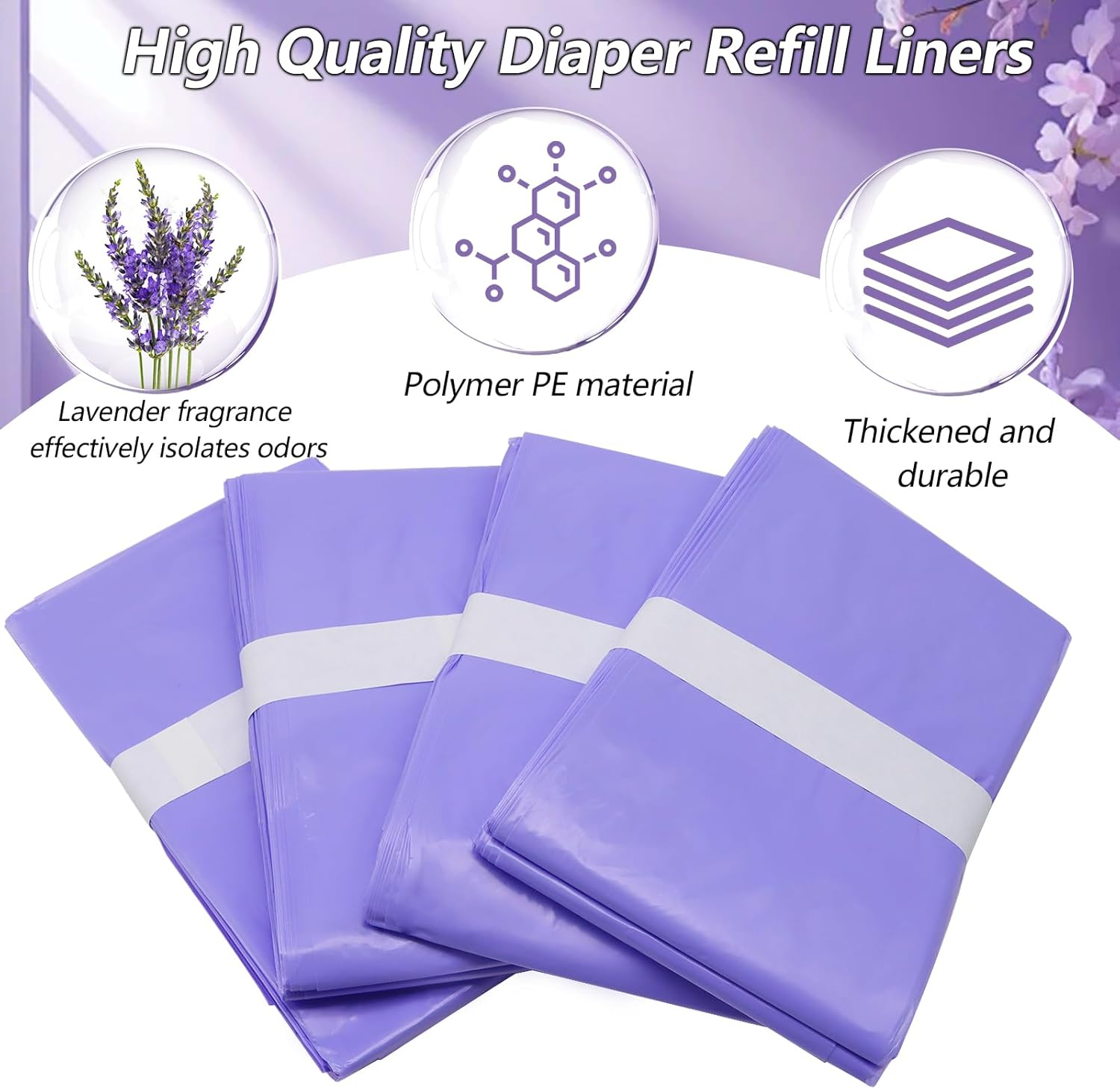 Diaper Pail Refills Bags 4 Pack Compatible with Dekor plus Diaper Pail Liners Diaper Refill Liners Holds up to 2320 Diapers image number 1