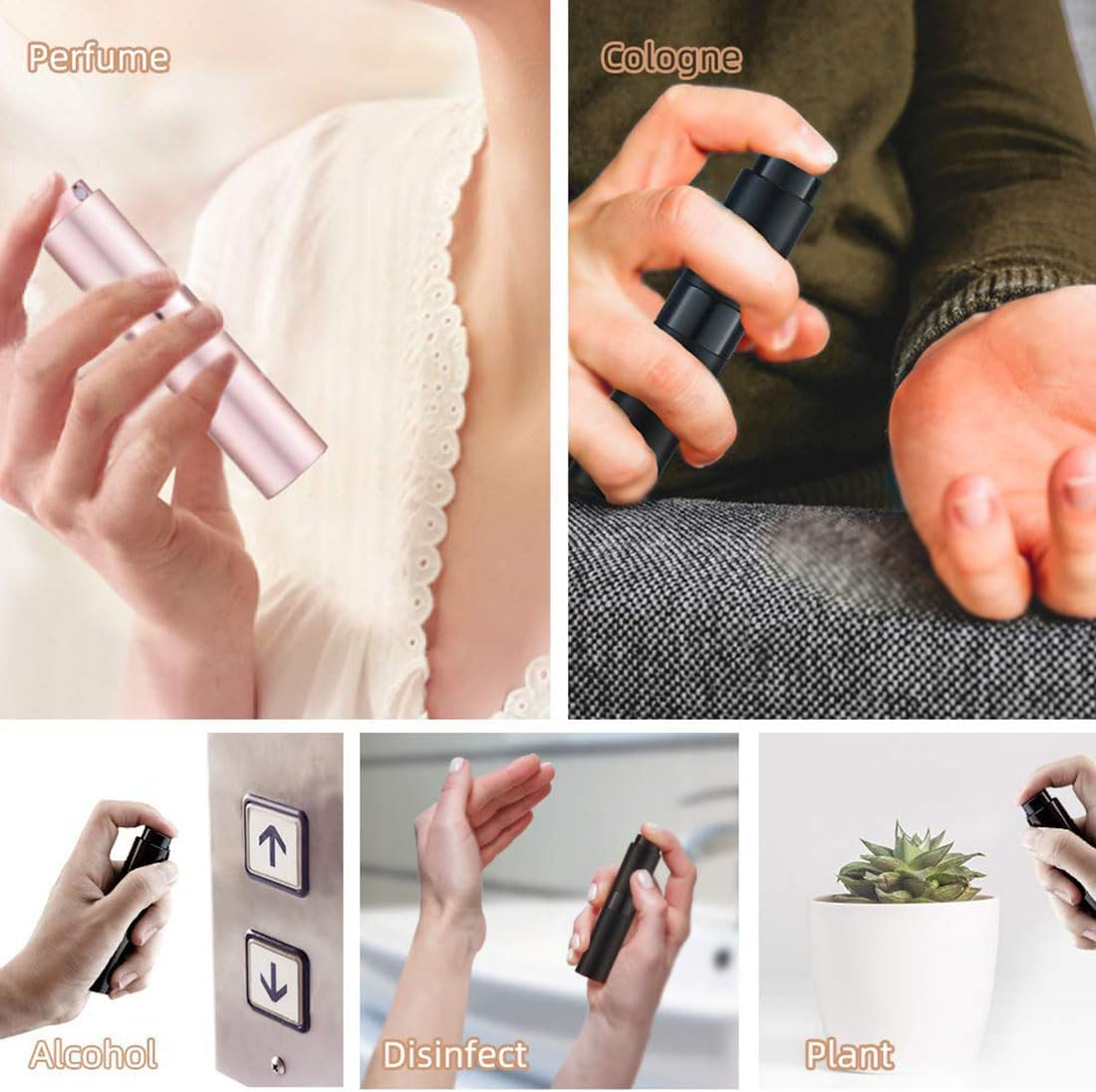 8ML Atomizer Perfume Spray Bottle, 3 Pack Refillable Mini Perfume Atomizer Empty Spray Bottle for Travel, Portable Leakproof Scent Pump Case for Men and Women(Black, Silver, Pink)