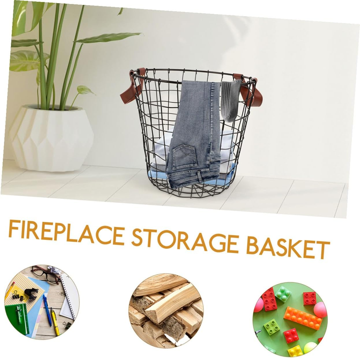 UKCOCO 2Pcs Metal Firewood Storage Basket with Handles Large Small Wire Logging Carrier for Camping Firewood Foldable Handle Design for Indoor Outdoor Use Multifunctional Rustic Storage image number 6