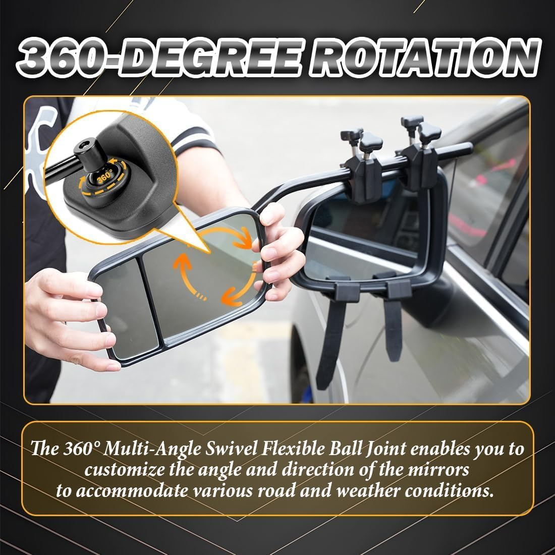 Clip on Towing Mirrors Extensions for Towing, 360 Degree Adjustable Rotation Side Mirror Extenders for Towing, Convex Rearview Mirror, Tow Mirrors for Car Truck Trailer RV SUV, 2 Pack image number 1