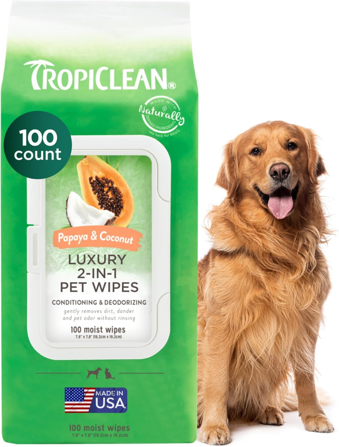 Tropiclean Papaya Coconut Luxury 2-In-1 Pet Wipes (Pack of 100) image number 5