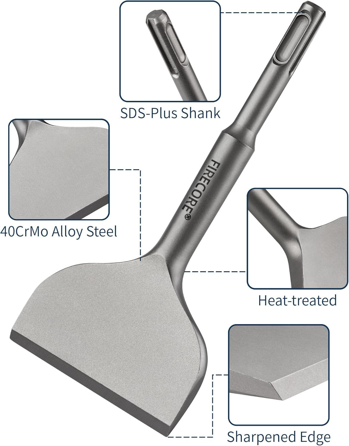 Firecore Sds-Plus Wide Flat Chisel 75X165Mm（3" X 6.5"） Bent Tile Scraping Jackhammer Drill Chisel（Fs18365） image number 4