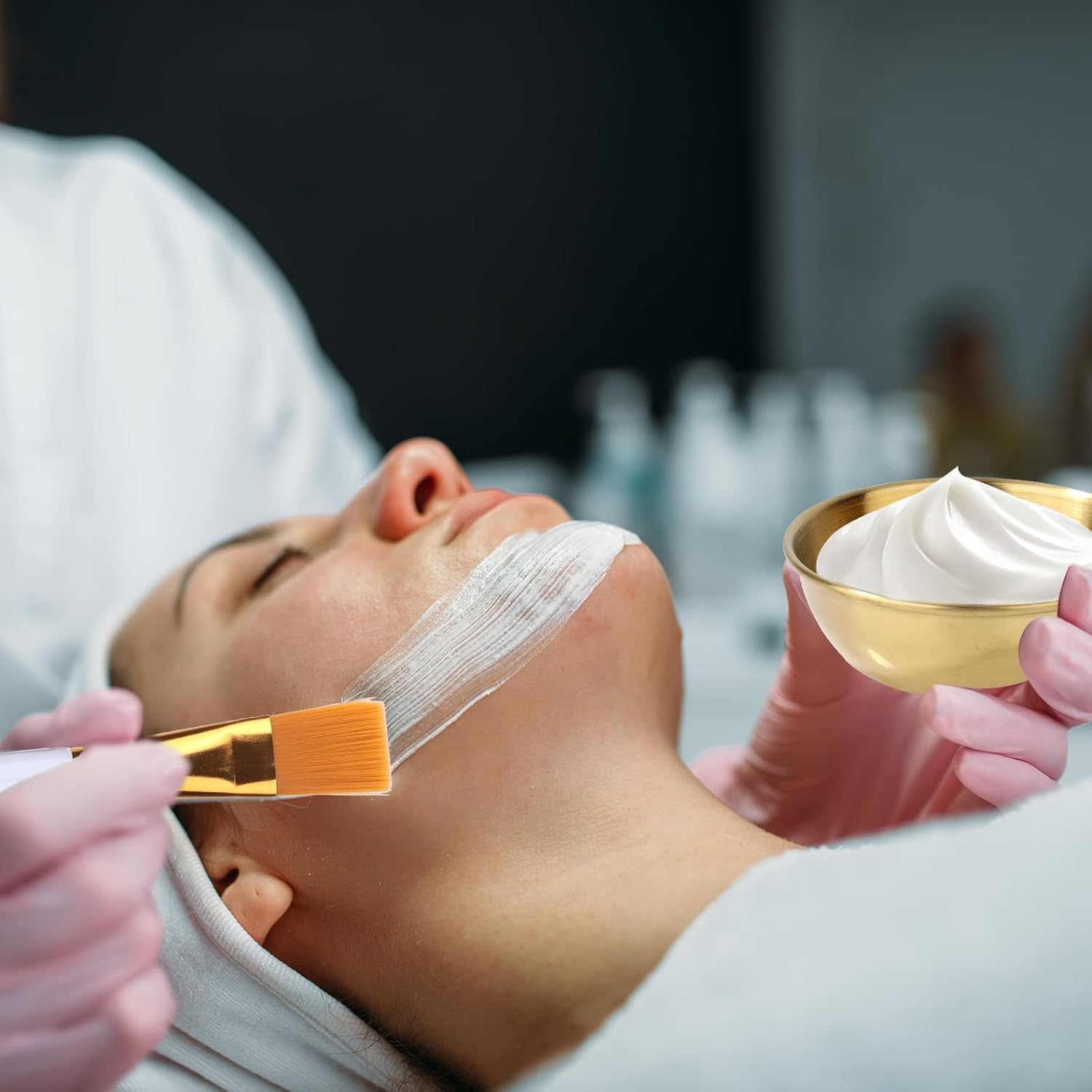 12Pcs Esthetician Supplies for Facials Set, Including 3 Facial Bowls, 3 Fan Brushes, 3 Brushes & 3 Scoop for Women Cosmetic Mask Mixing Set Make up Tool (Gold) image number 3