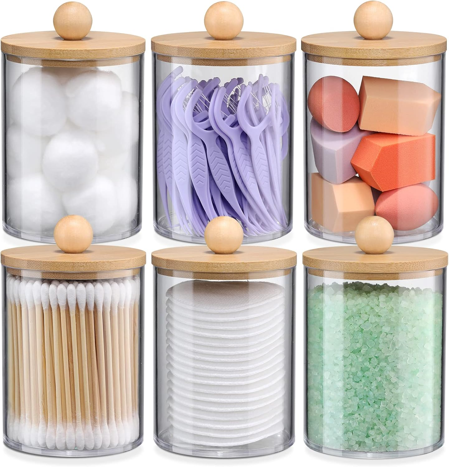 6-Pack Bamboo Qtip Holders - Bathroom Storage for Cotton Balls, Swabs, Pads, Floss image number 6