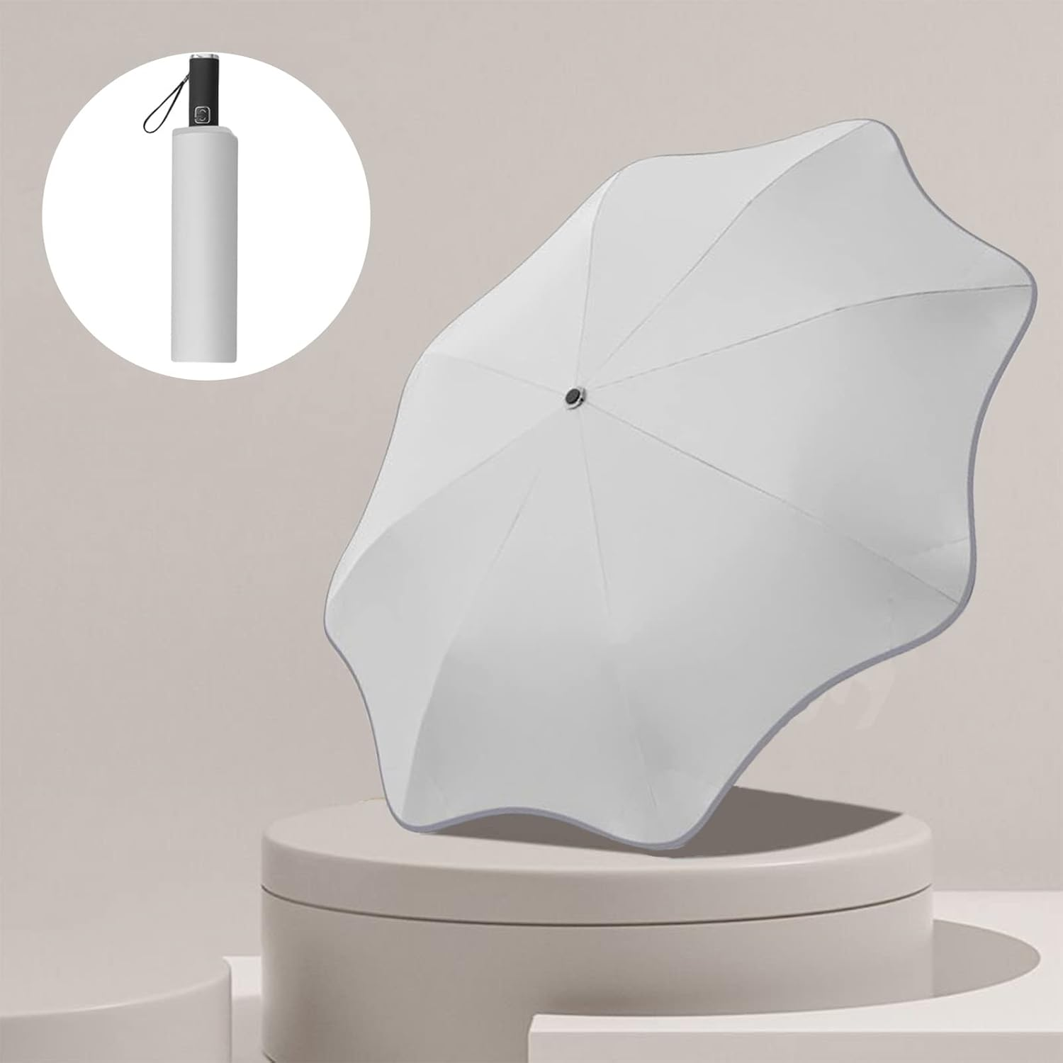 Meichoon Round-Corner Anti-Poking Sunny and Rainy Umbrella with Reflective Strip Lightweight Anti-Ultraviolet Full Glass Fiber Skeleton 8 Ribs for Men Women - Pink image number 3