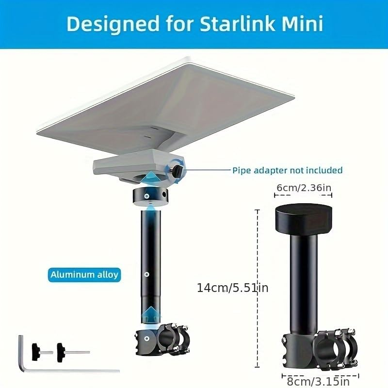 Starlink Mini Roof Rack Mount, 1/4"-20 and 3/8"-16 Threaded Stainless Steels Mount Adapter for Starlink Mini, RV Ladder Mount Suitable for Pipe Diameters of 0.8-1.17In