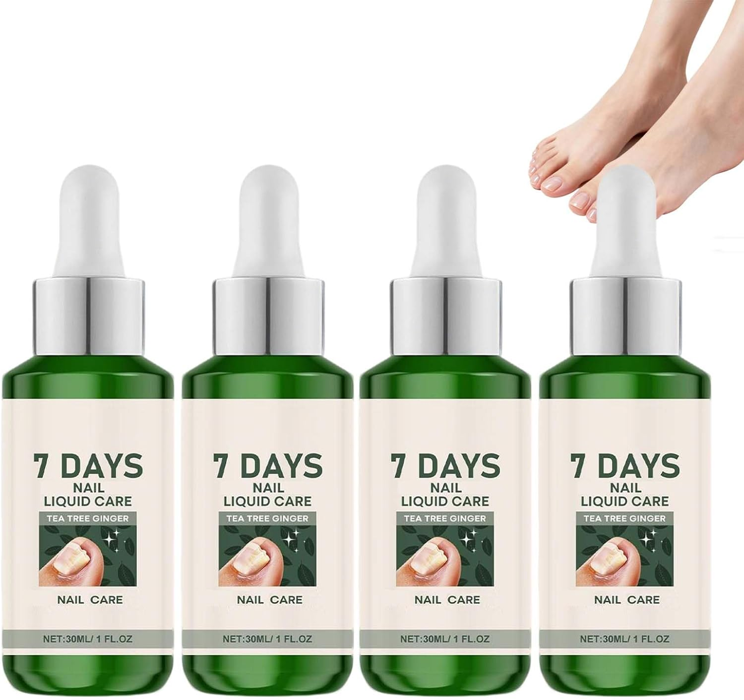 Ginger Nail Growth Serum, Nail Repair & Strengthener for Weak & Brittle Nails Serum, Damaged Broken Discolored Nails, 7 Days Toenail Treatment Extra Strength for Toenails Anti-Breakage Serums (4PCS)
