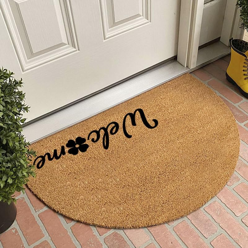 Front Door Mat outside Entrance 45Cm X 75Cm, Non-Slip Low Pile Outdoor Doormat Faux Coconut Coir Half Circle Heavy Duty Outdoor Mats for Front Door Back Door, Home