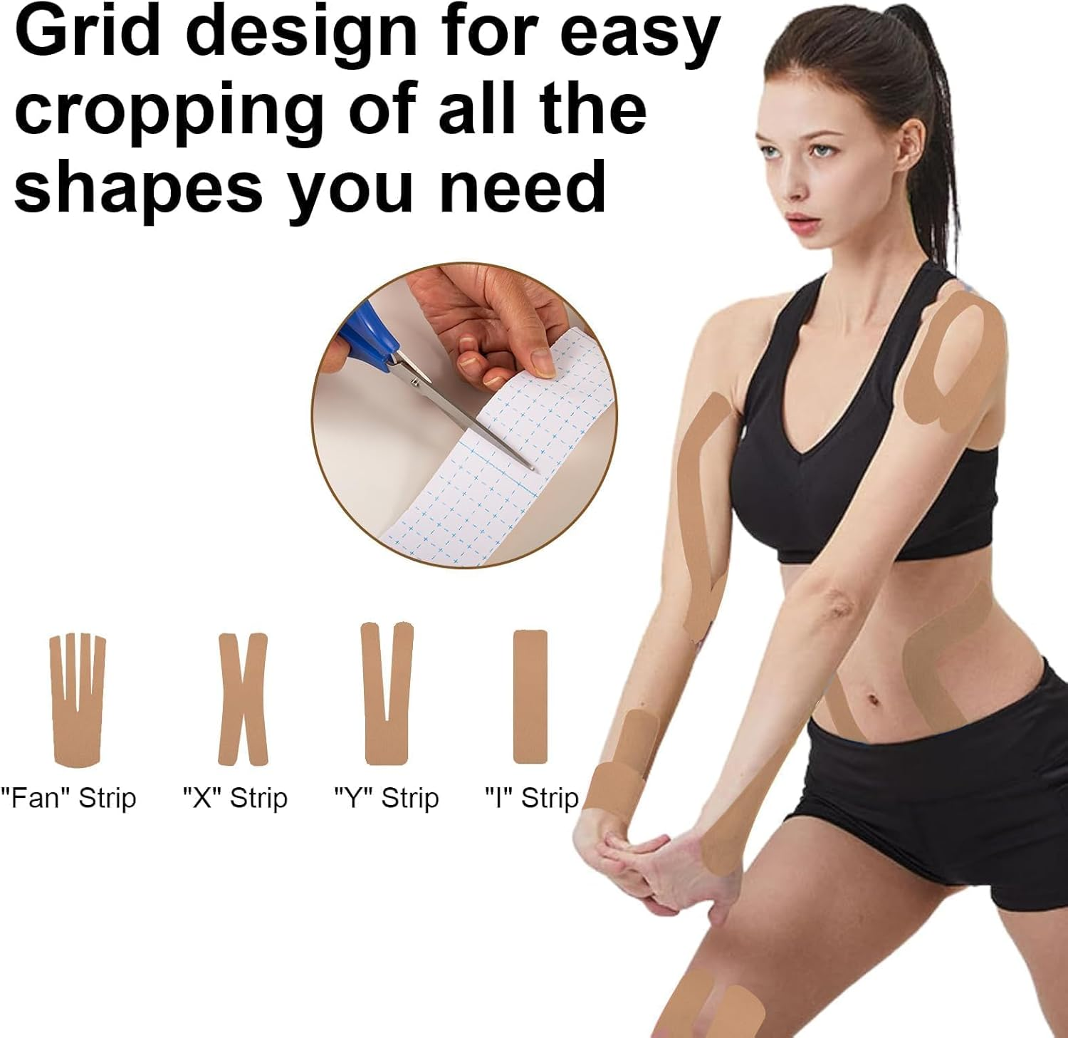 Kinesiology Tape, 4 Rolls Pain Relief Adhesive, Best Therapeutic Muscle Support Aid,2In X 16.4Ft(5Cm X5M)Waterproof Athletic Sports Tape Physio Tape for Knees, Shoulder, Ankles, Elbow, Joint Support(Beige) image number 2