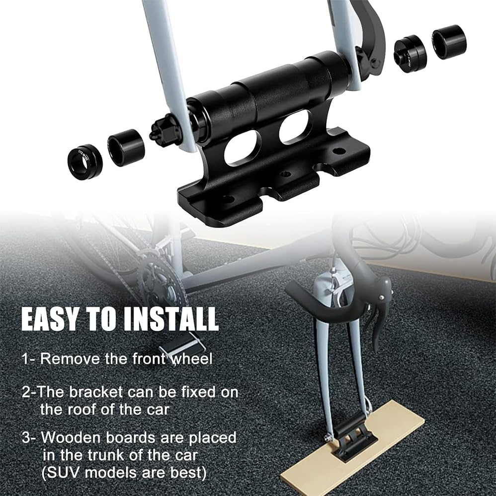 Bike Fork Mount, Bike Fork Mount Block Bicycle Front Fork Versatile Aluminum Alloy Fixed Clip Bikes Rack Stand for Cycling Trailer Traveling with Adapters, Screws, Straps, Black image number 2