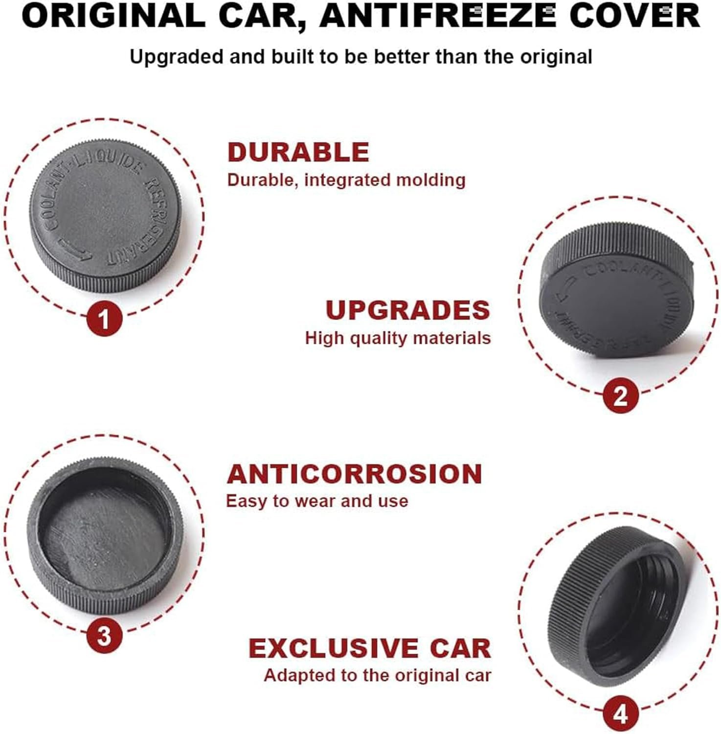 2PCS Coolant Reservoir Caps,21712-79900 Engine Coolant Reservoir Cap Replacement,Engine Coolant Overflow Reservoir Tank Cap Compatible with Nissan Murano Rogue Versa Infiniti,Car Accessories(Black) image number 3