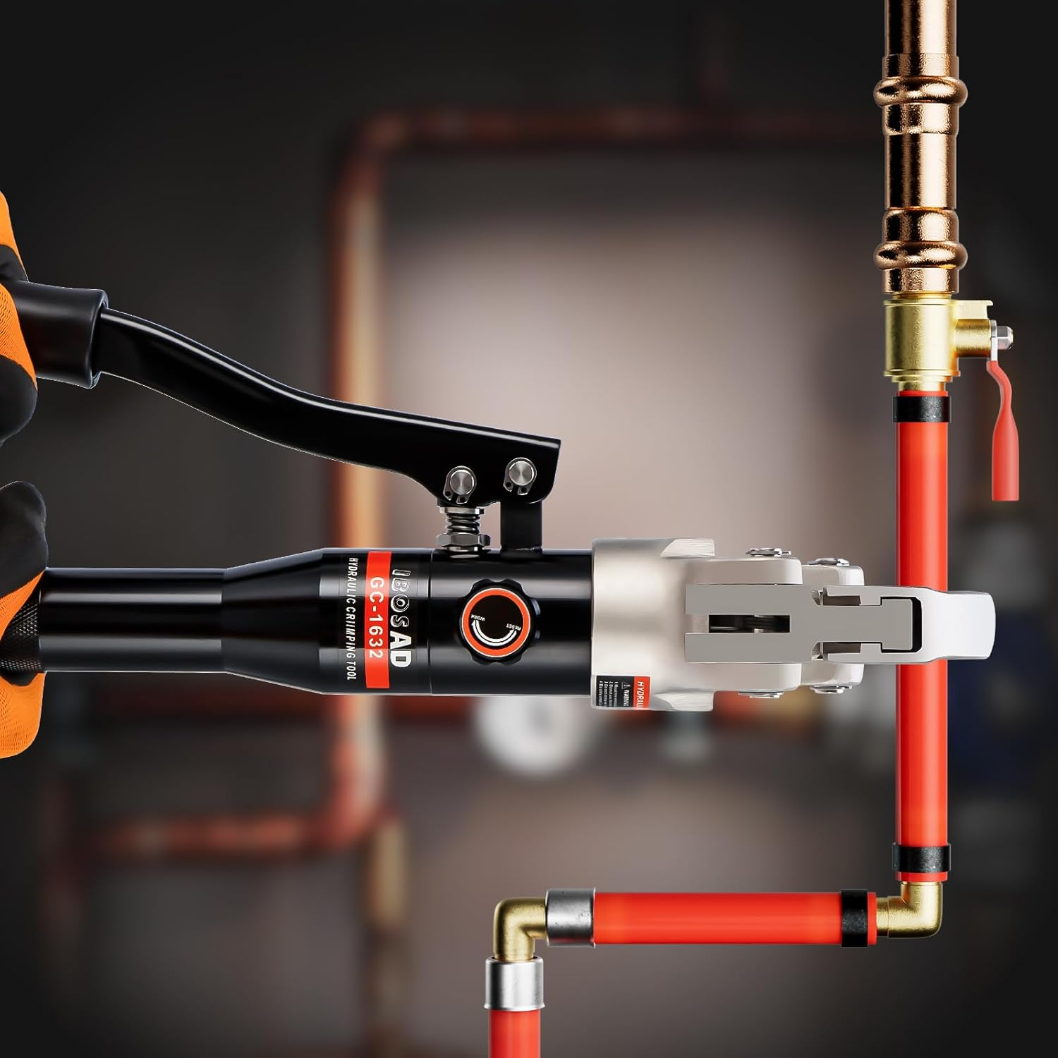 IBOSAD Hydraulic Copper Pipe Tube Fittings Crimping Tool With1/2,3/4,1" Dies for Copper Pipe and F877 Stainless PEX Press Sleeves,3/8",1/2",5/8",3/4",1" Dies for ASTM F1807 Pex Pipe Copper Ring image number 5
