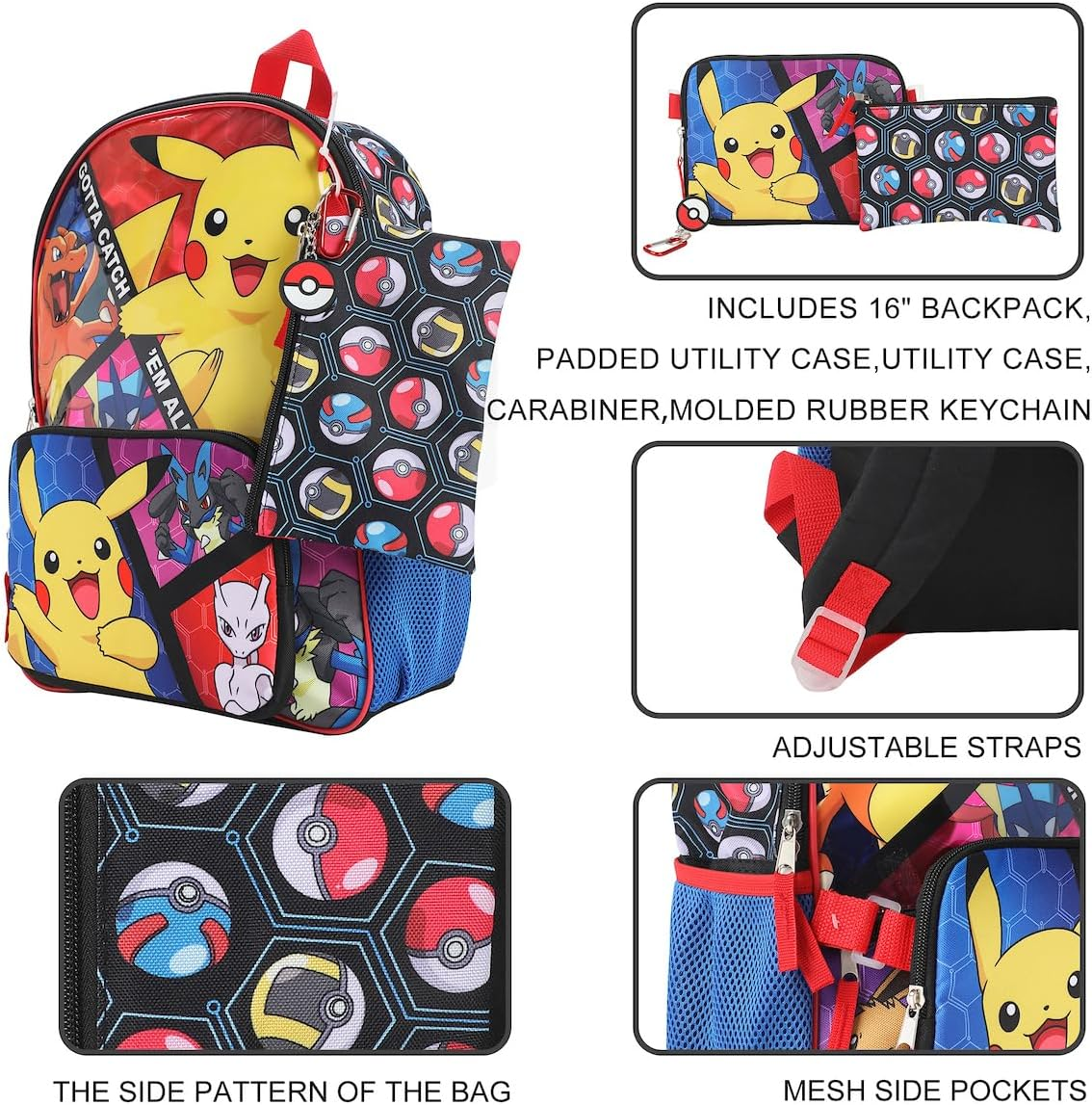 Pokemon Trainer Gotta Catch 'Em All Youth 5-Piece Backpack Set, 5-Pc Gotta Catch 'Em All, OSFA, Classic image number 4