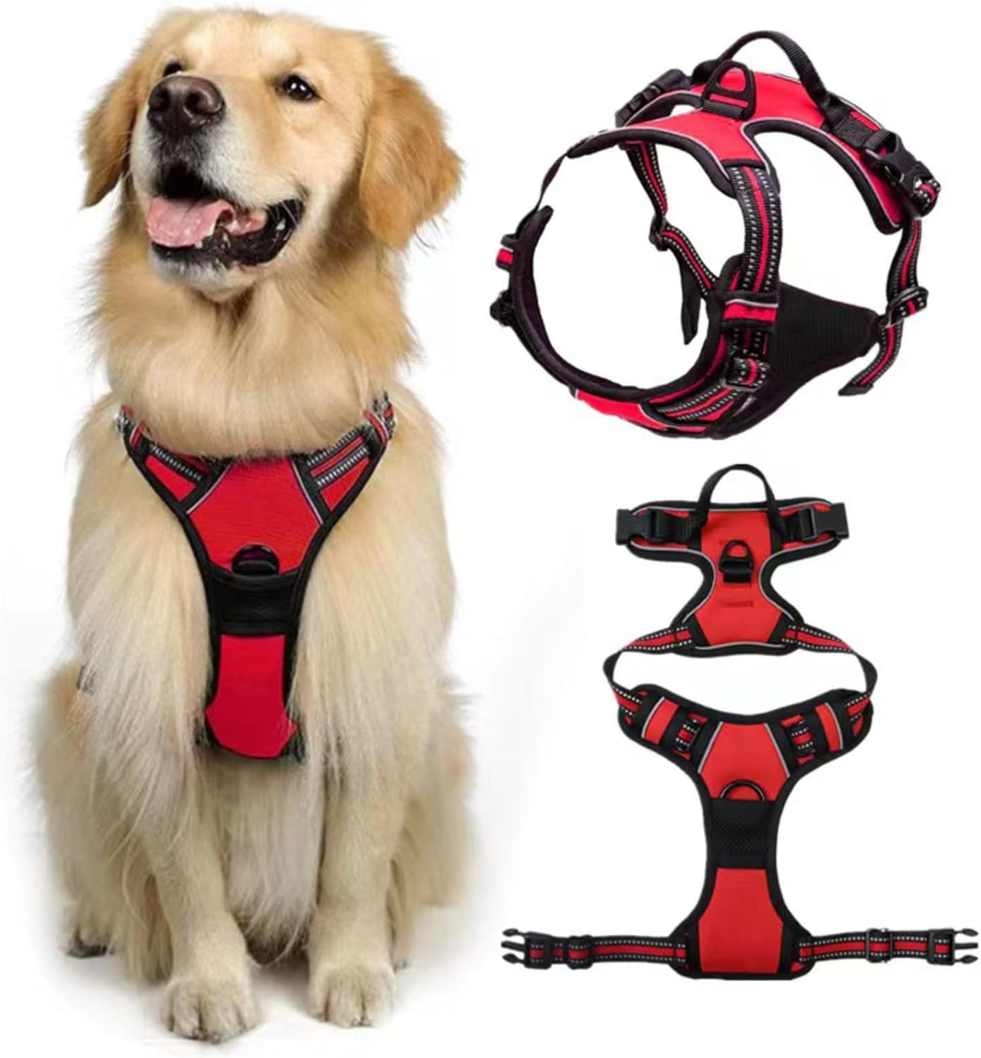 DKDDSSS Dog Harness Large Dog No Pull Pet Harness Dog Vest Harness, Adjustable Soft Padded Pet Vest Harness, Y Shaped Harness, Dog Harness, Easy Control Handle for Training or Walking, L image number 3