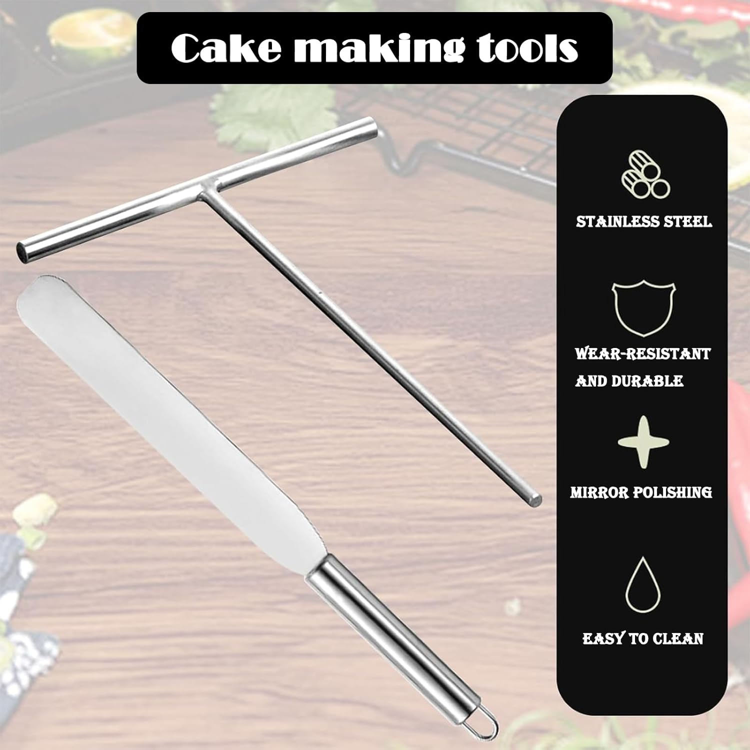 Set of 3 Crepe Distributors, Crepes Distributor and Spatula, Stainless Steel Crepe Turner, Dough Distributor, Crepes Spatula, T-Shape Crepe Maker Accessories for Home, Kitchen, Baking, Cooking, Baking image number 5