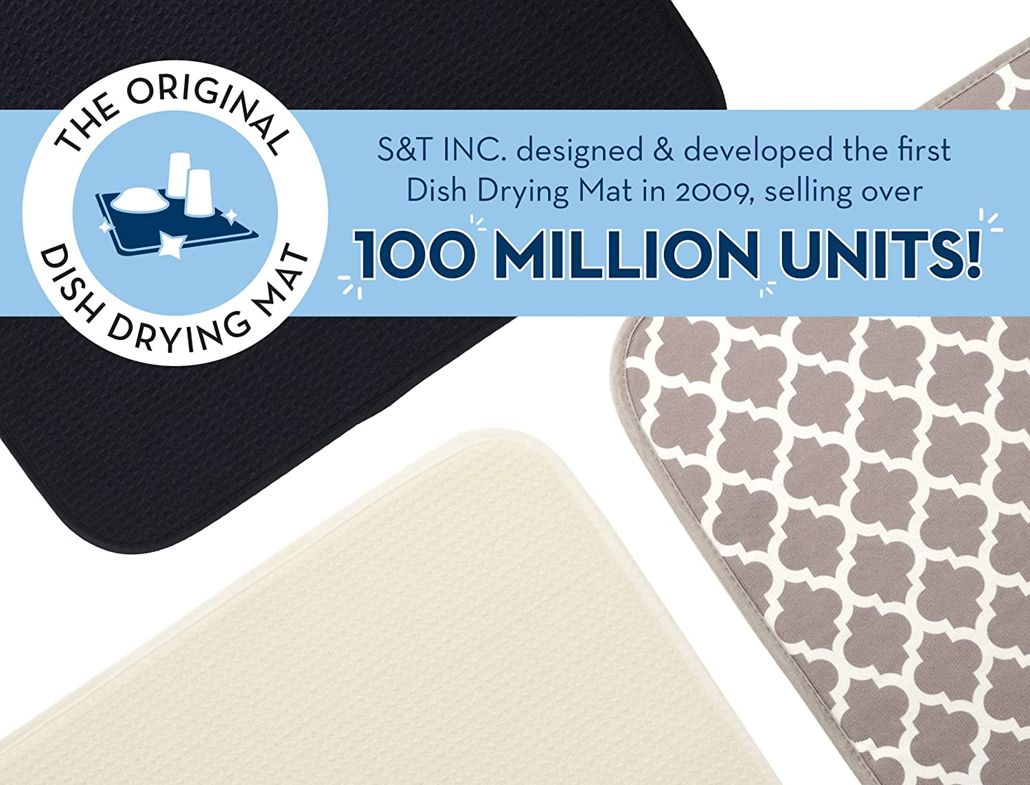 S&T Microfiber Dish Drying Mat 16" X 18" Blue Trellis