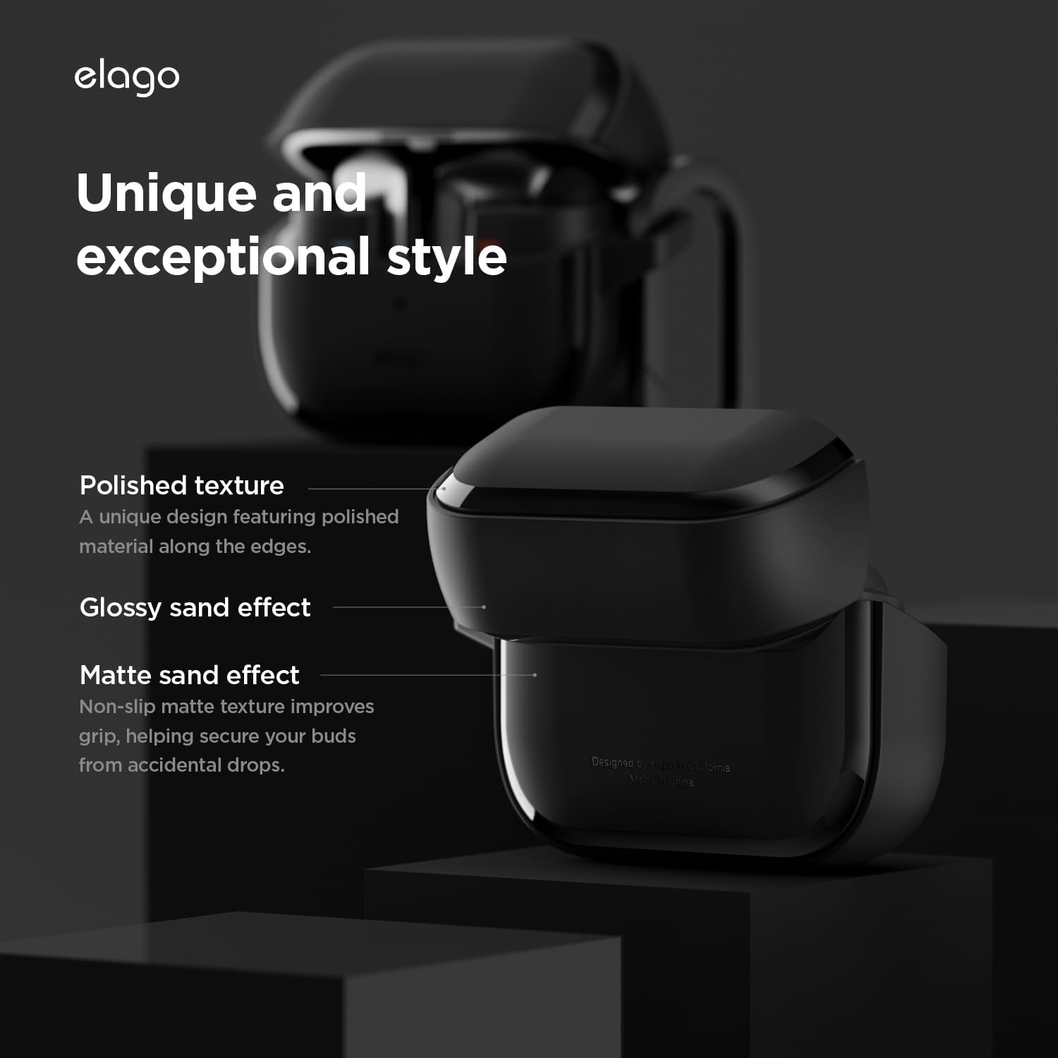 Elago EDC Case Compatible with Samsung Galaxy Buds 3 & 3 Pro & Galaxy Buds 3 FE Cover - Shock Absorbing Design, Wireless Charging, Full Body Protection (Black) - Clear image number 7