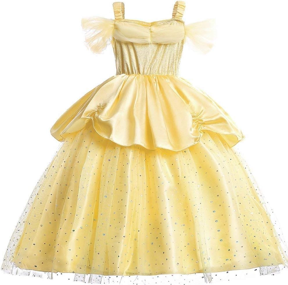 Little Girls Princess Belle Costume off Shoulder Layered Dress Up image number 5