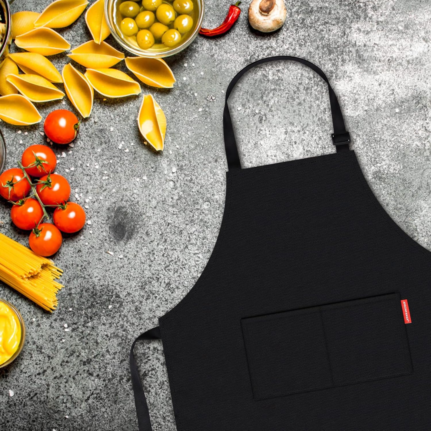 APRONPANDA Professional Adjustable Black 100% Cotton Apron with 2 Pockets Cooking Kitchen Chef Women Men Aprons for Home Kitchen, Restaurant, Coffee House, Baking Gardening BBQ image number 6
