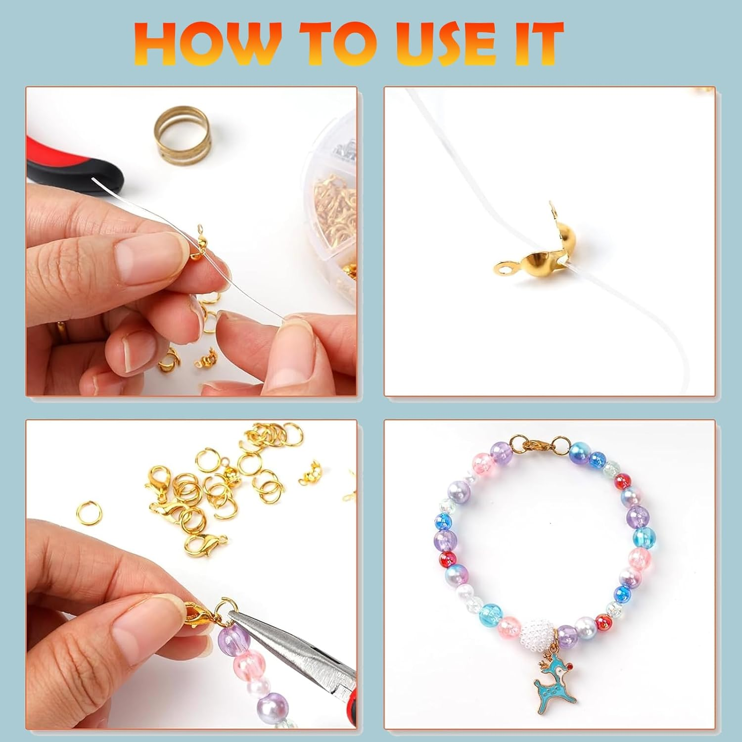 345Pcs Jewelry Making Jump Ring Lobster Clasp Kit,Open Jump Ring Jewelry Making Supplies,Diy Make Bracelet Necklace Material Accessories image number 2