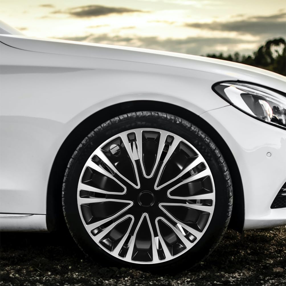 GLEAVI 14 Inch Hubcaps Wheel Cover Black & Silver Universal Wheel Rim Cover Wheel Covers Exterior Accessories for Most Cars image number 5