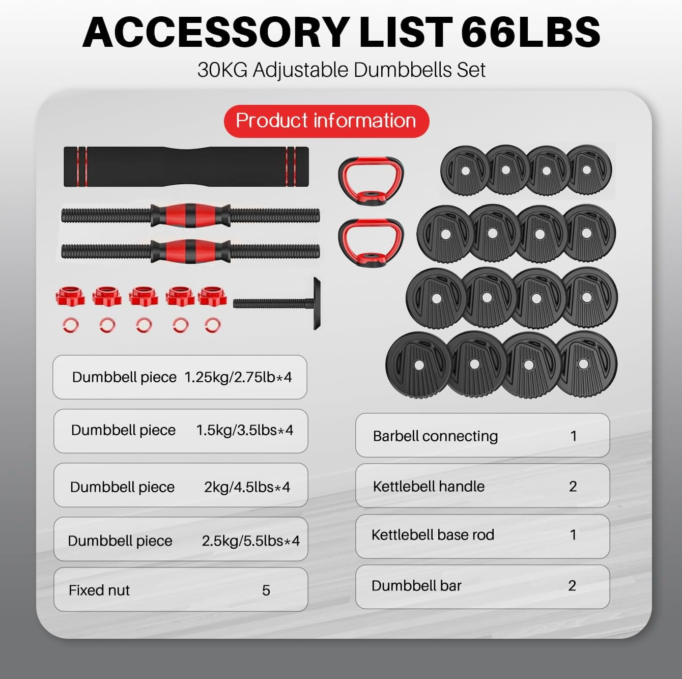 Yildue Adjustable Dumbbells Set,Free Weights Set 15KG/20KG/30KG with Connector,4 in 1 Dumbbells Sets Used as Barbell/Kettle Bells/Push up Stand (30Kg Barbell+Kettlebell Sets) image number 1