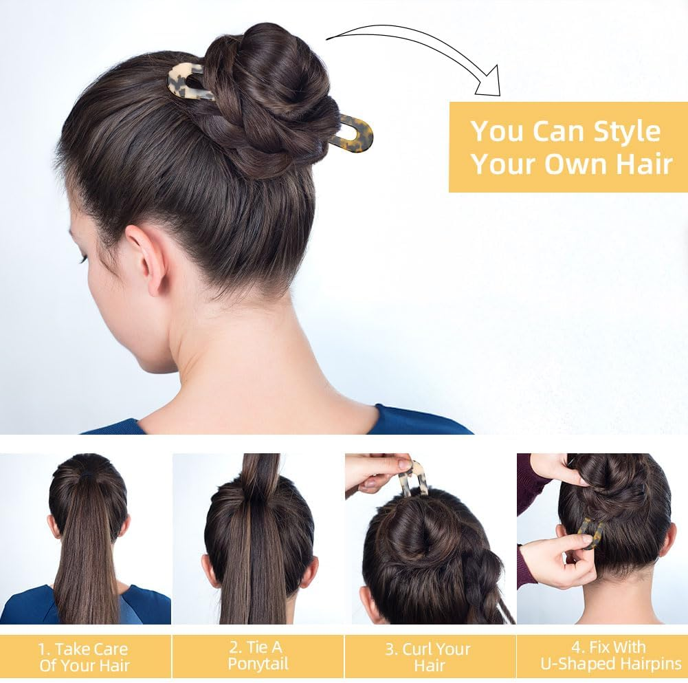 AYESY French Hairpin, 2 Pieces U-Shaped Hair Pins Acetate Tortoiseshell Fork Rods Delicate French Twist Pins for Bun Girls and Women Hair Fork Hairstyle Accessories image number 3