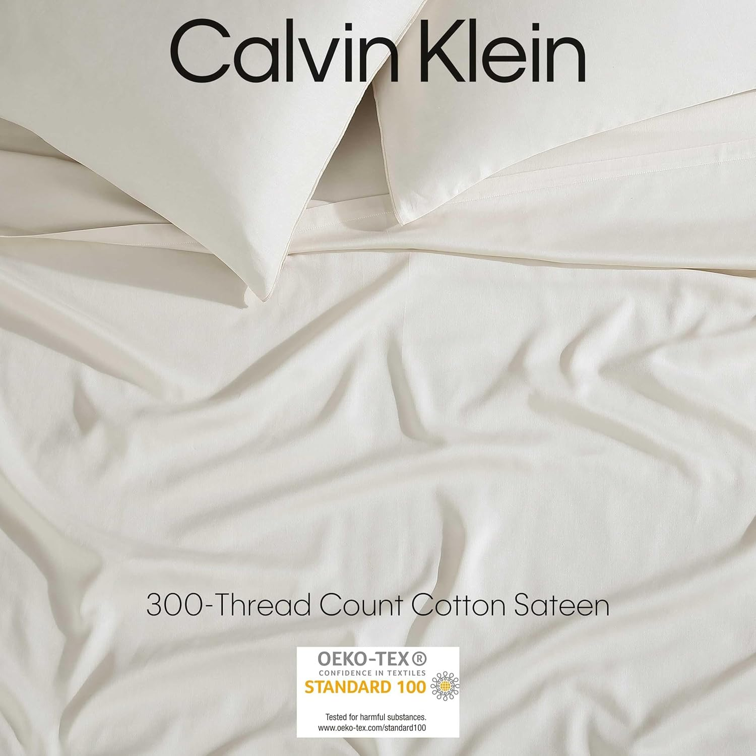 Calvin Klein - King Sheets, Cotton Sateen Bedding Set, Luxuriously Soft Home Decor (Pearl Edge Ivory, King) image number 6