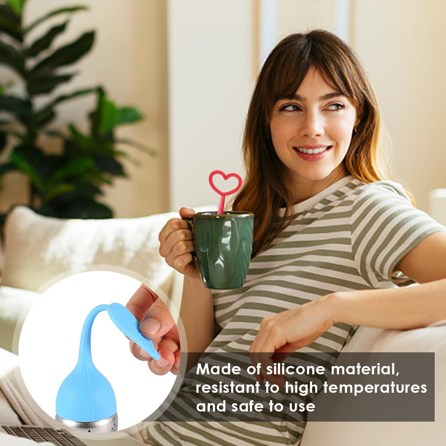 4 Pieces Loose Tea Infuser, Tea Infuser, Silicone Tea Infuser, Leaf Love Tea Infuser, Tea Strainer with Long Handle, Tea Preparation Tool Accessories image number 4