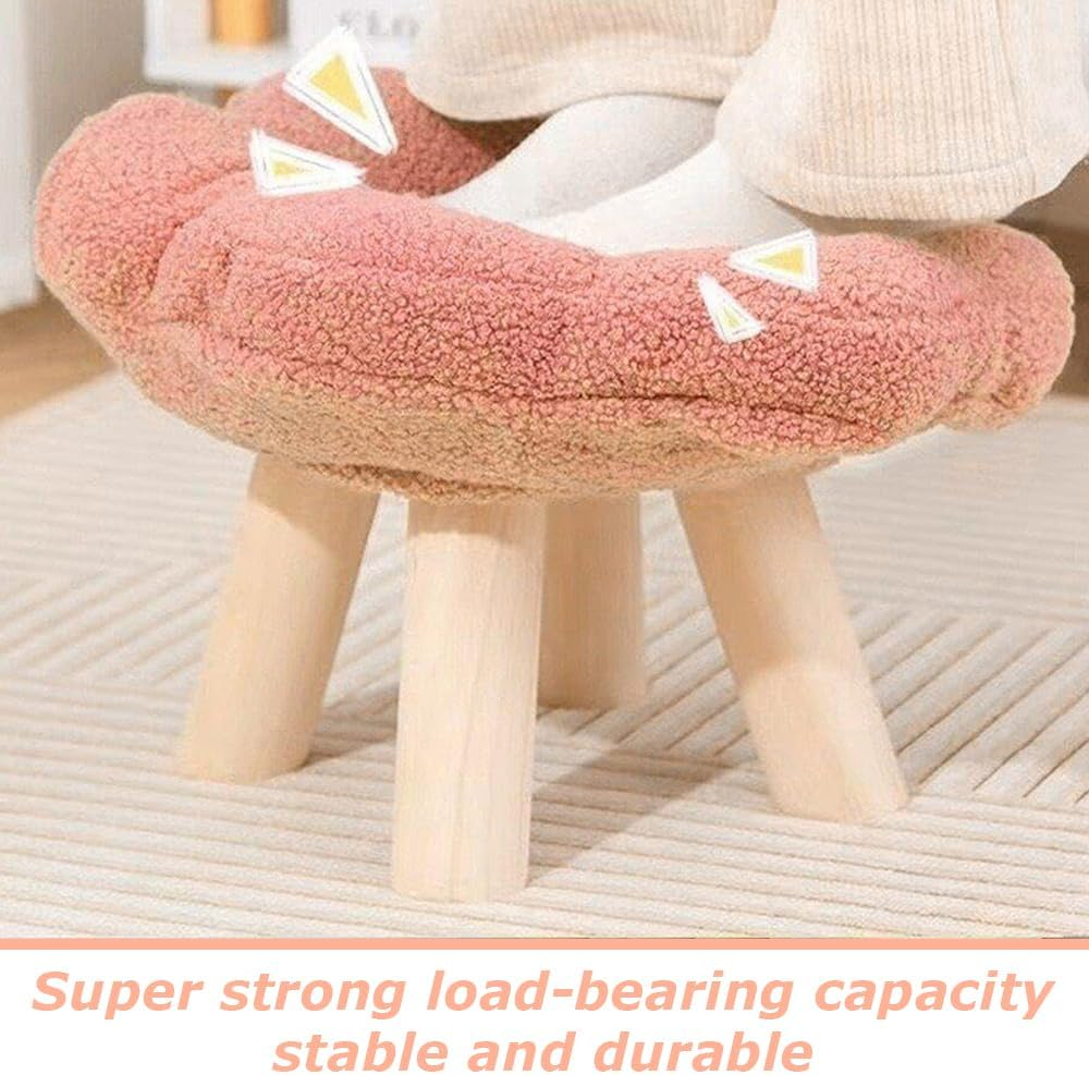 Flower-Shaped Small Ottoman Footstool, Multipurpose Wooden Leg Pouf for Bedroom, Living Room, Entryway, Playroom, under Desk, Pink image number 6