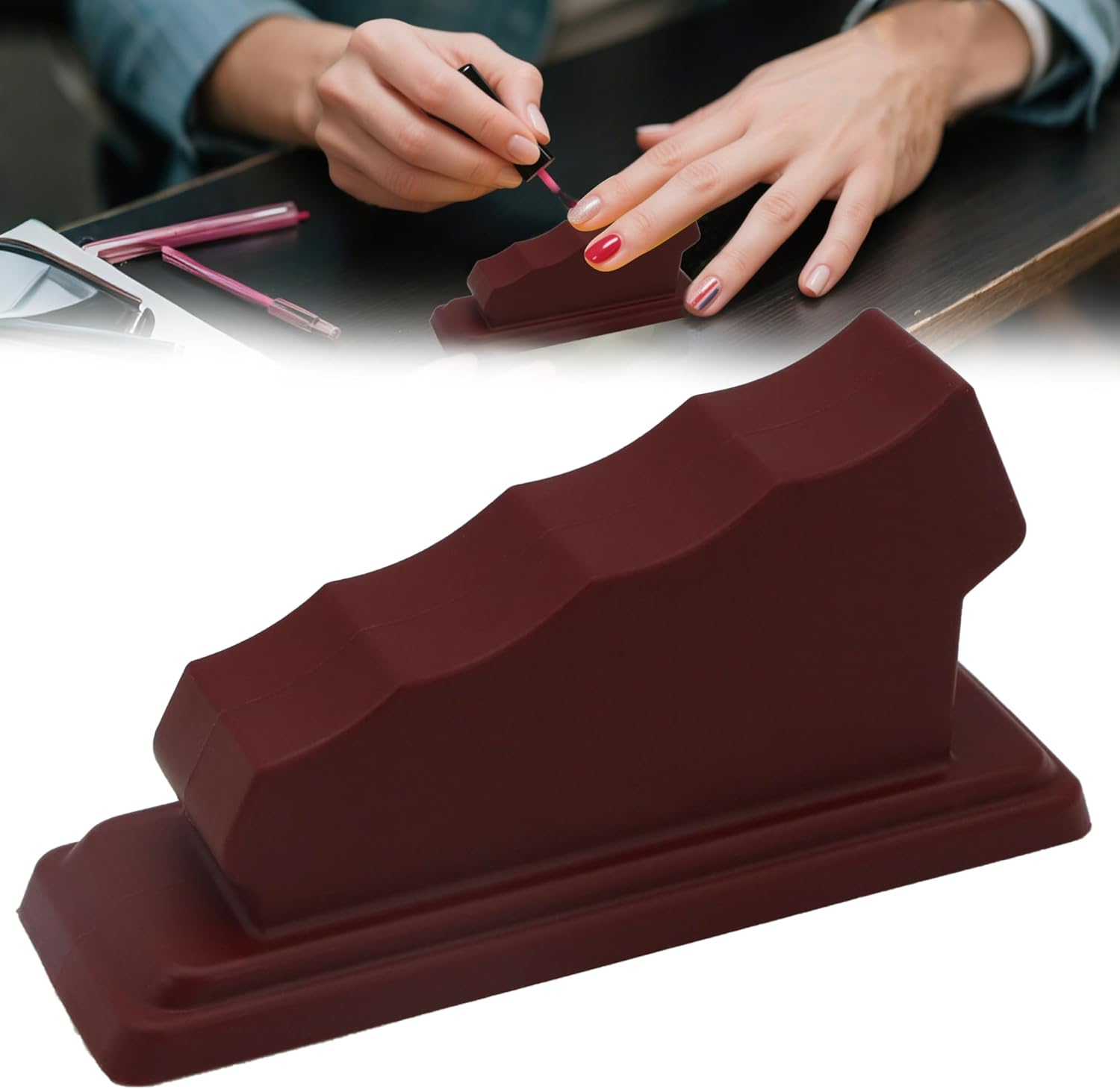 Nail Art Finger Rest, Ergonomic Hand Support Cushion for Gel Polish, Acrylic Nails & Manicure Practice Non-Slip Nail Tech Tool for Home & Salon Use (Pink)