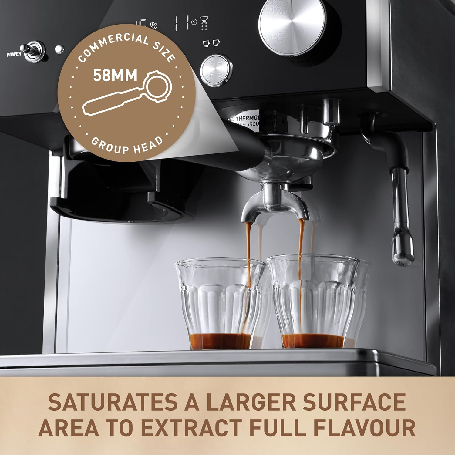Sunbeam Origins Dual Espresso Machine | Coffee Machine W/Built-In Conical Burr Grinder & Anti-Static Technology, Dual Thermoblock System for Simultaneous Brewing & Steaming, Stainless Steel EMM7300SS image number 3