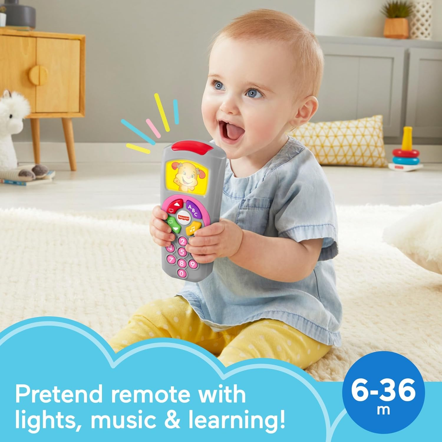 Fisher-Price Baby Learning Toy Laugh & Learn Sis&rsquo; Remote Pretend TV Control with Music & Lights for Infants Ages 6+ Months image number 1