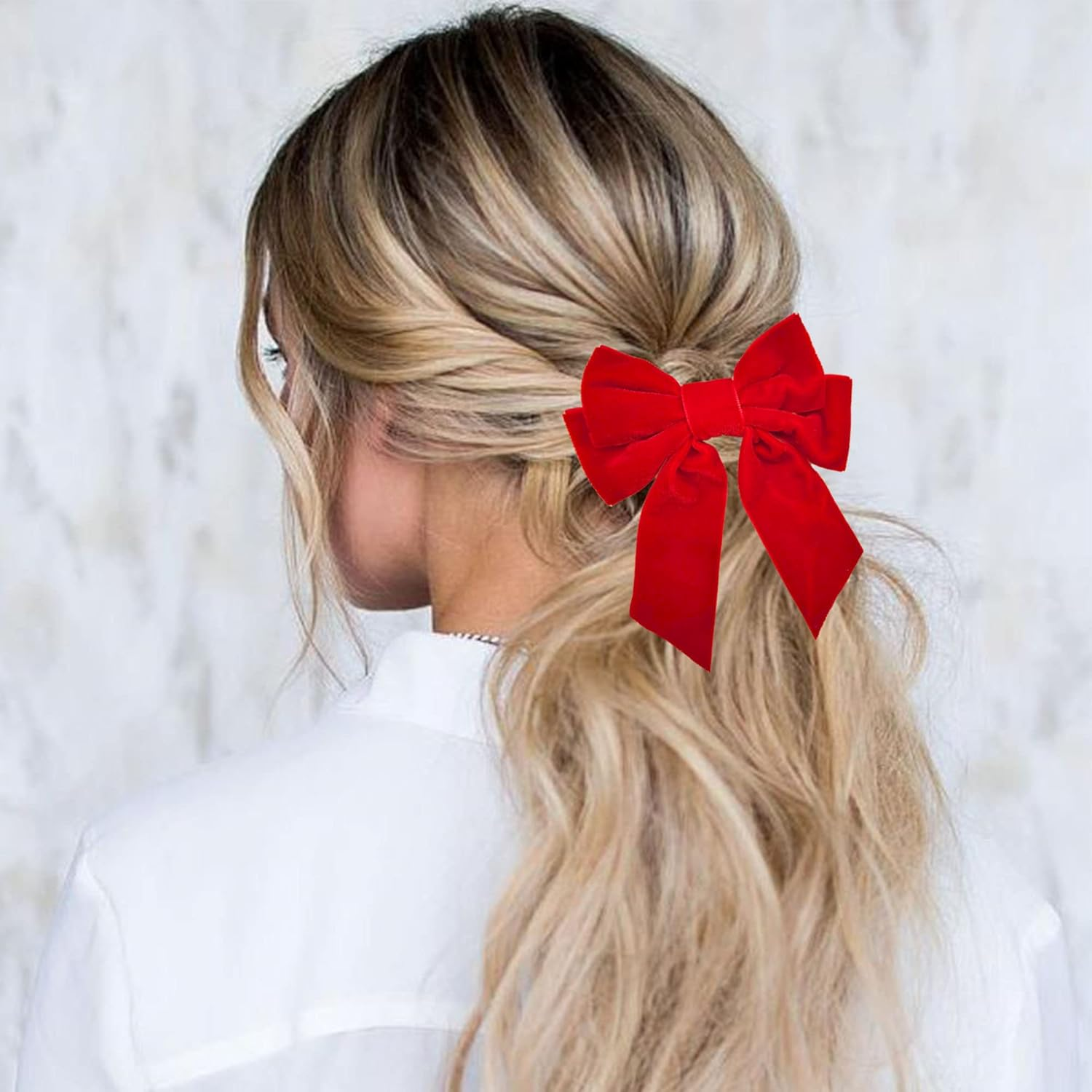 4 Pieces Large Bow Hair Clips Fabric Hair Bow Women Hair Clips Ponytail Holder Girls Bow Tie Hair Bows Clips Hair Bow Headband Velvet Bow Hair Clip Hair Band Red image number 2