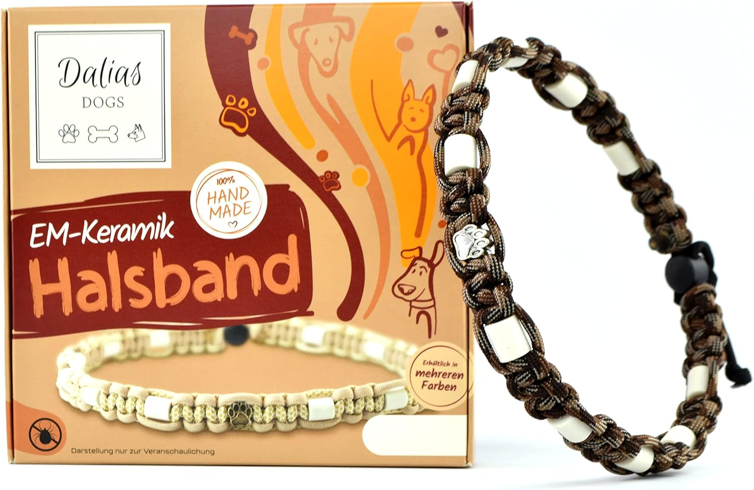 EM Ceramic Collar for Dogs & Cats - Made to Measure EM Band Original US Paracord (41-50 Cm, Black/White)