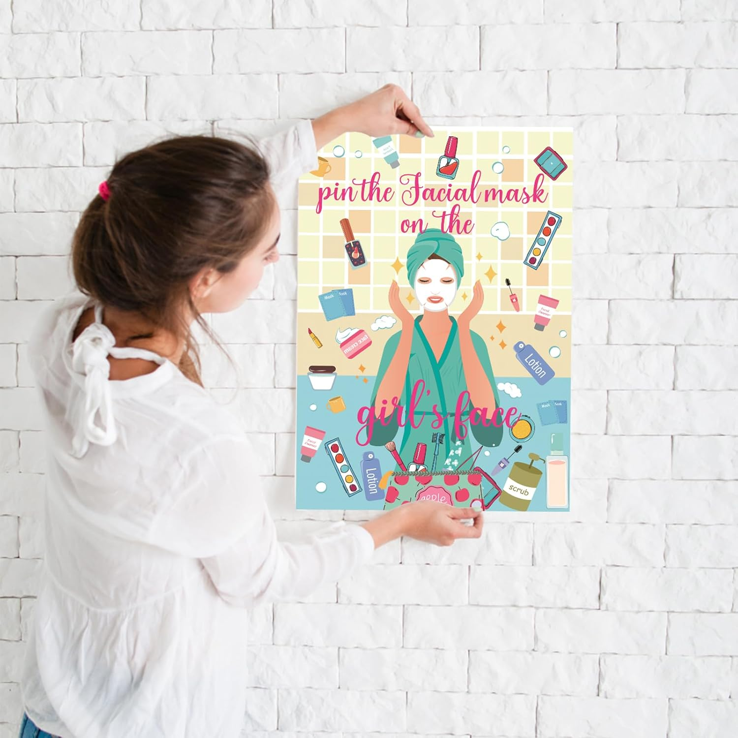 38Pcs Spa Party Games, Pin the Facial Mask on the Girl'S Face with 36 Pcs Spa Party Poster Sticker for Kids and Blindfold Spa Birthday Party Supplies Makeup Party Decorations image number 2